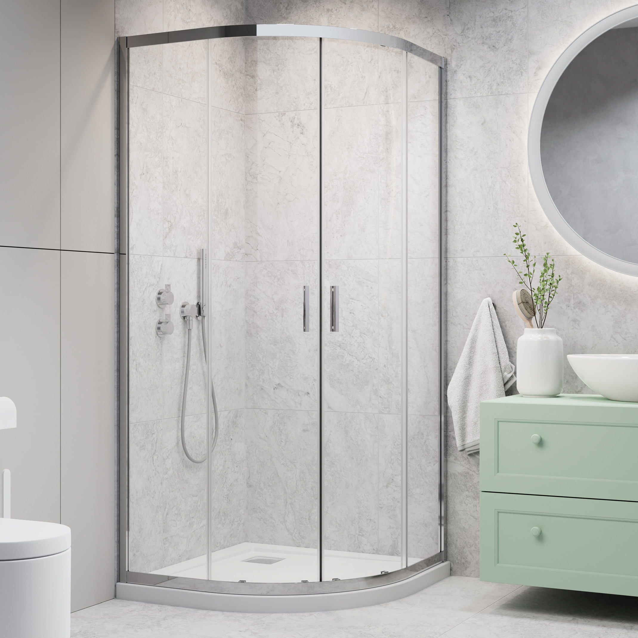 Radaway Alienta A kabina prysznicowa 80x80 cm półokrągła chrom/szkło przezroczyste 10228080-01-01