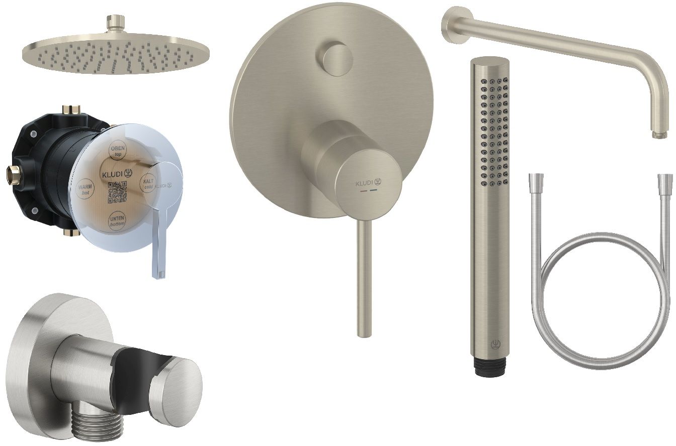 Kludi Bozz zestaw prysznicowy podtynkowy z deszczownicą nikiel szczotkowany (88022, 38759N576, 66514N5-00, 64325N5-00, 39120N5-00, ...