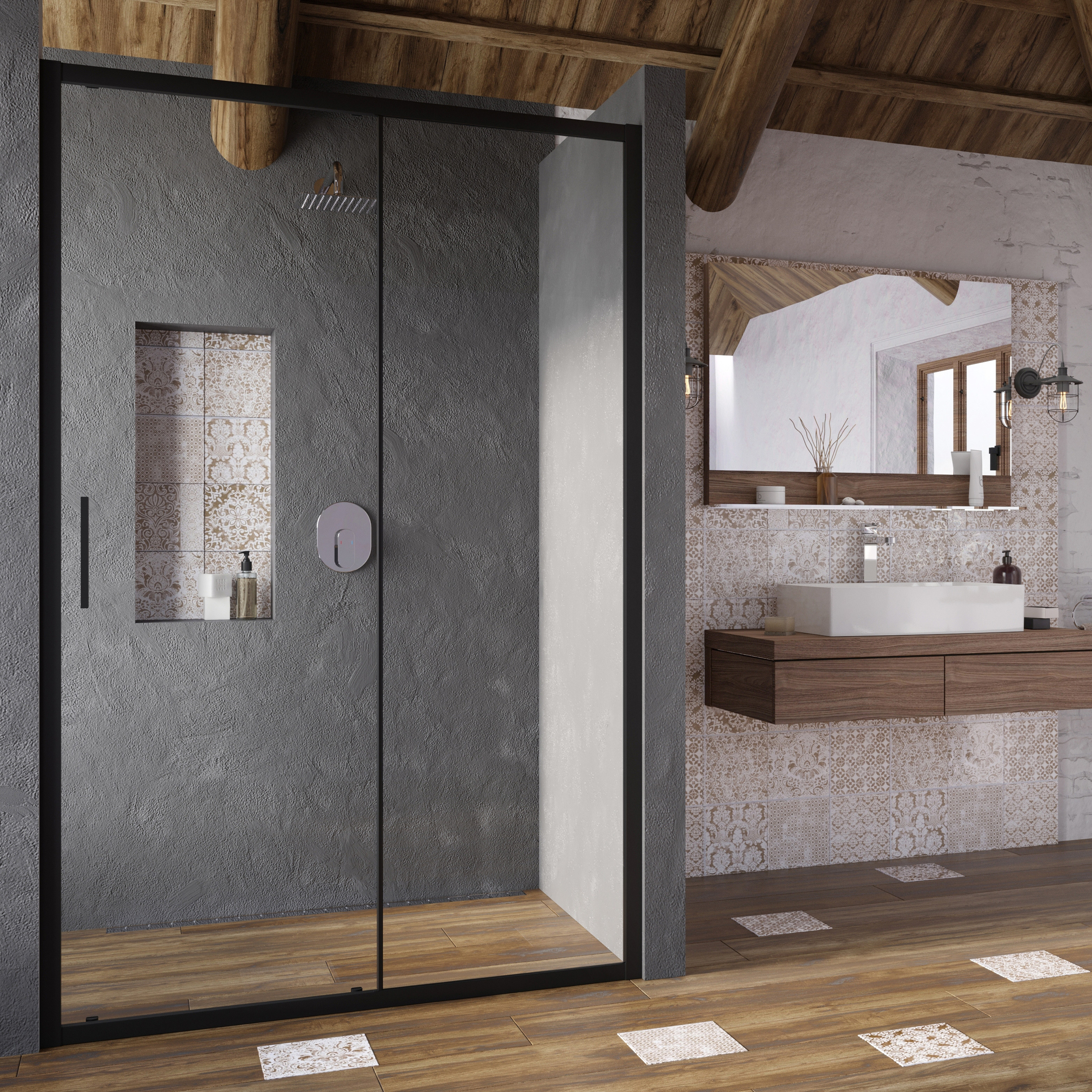 Ravak Blix Slim BLSDP2-120 drzwi prysznicowe 120 cm czarny mat/szkło przezroczyste X0PMG0300Z1