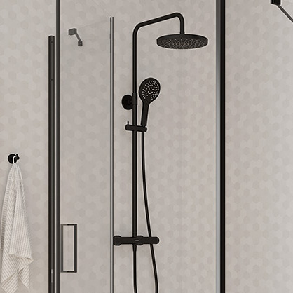 Oltens Vatten zestaw prysznicowy ścienny termostatyczny z deszczownicą czarny mat 36505300 - Wysyłka w 24h