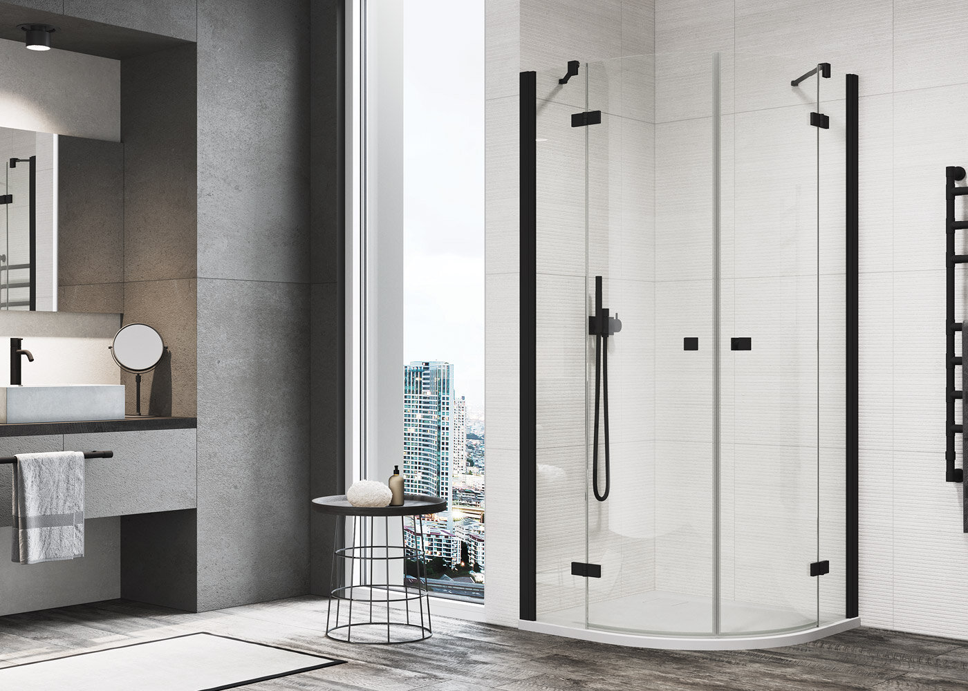 Ronal Annea kabina prysznicowa 80x80 cm półokrągła czarny mat/szkło przezroczyste ANR550800607