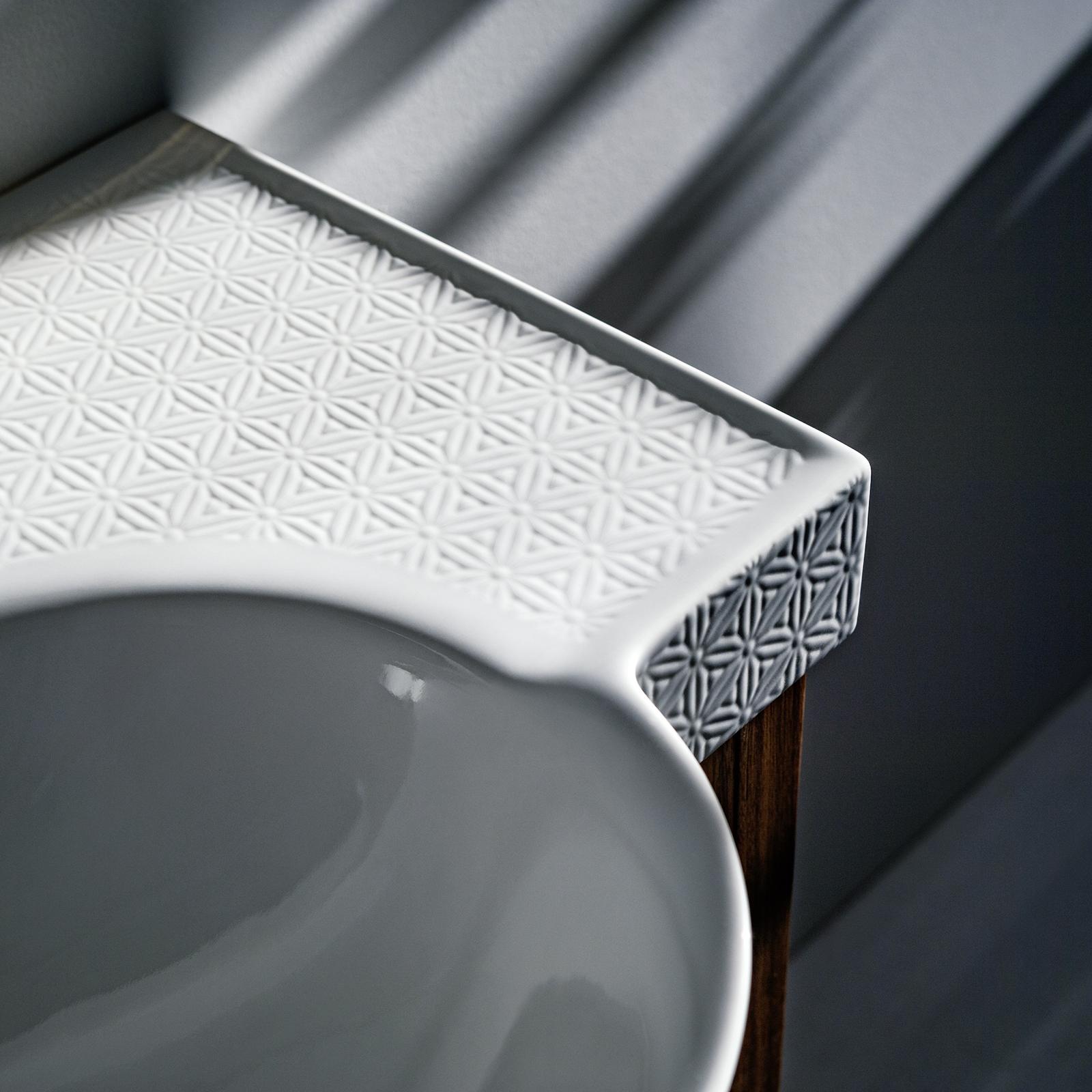 Laufen The New Classic umywalka 60x48 cm półokrągła biała z wzorem Ornamental H813853R031091