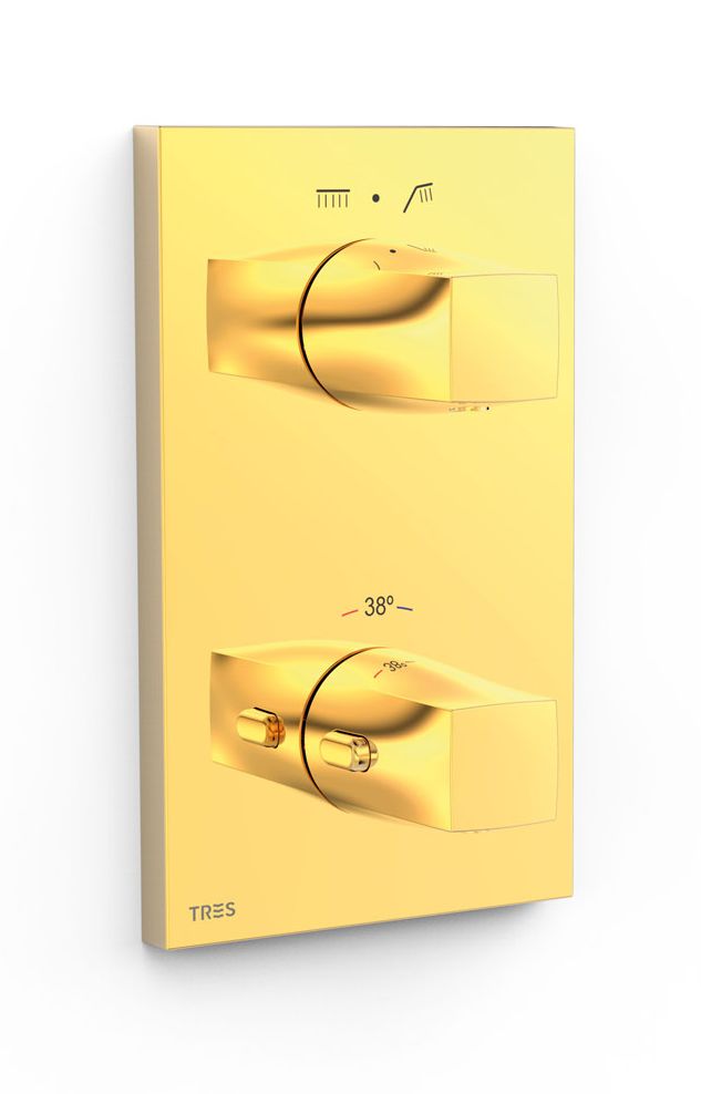 Tres Therm-Box bateria wannowo-prysznicowa podtynkowa termostatyczna złoty połysk 24-K 21125001OR