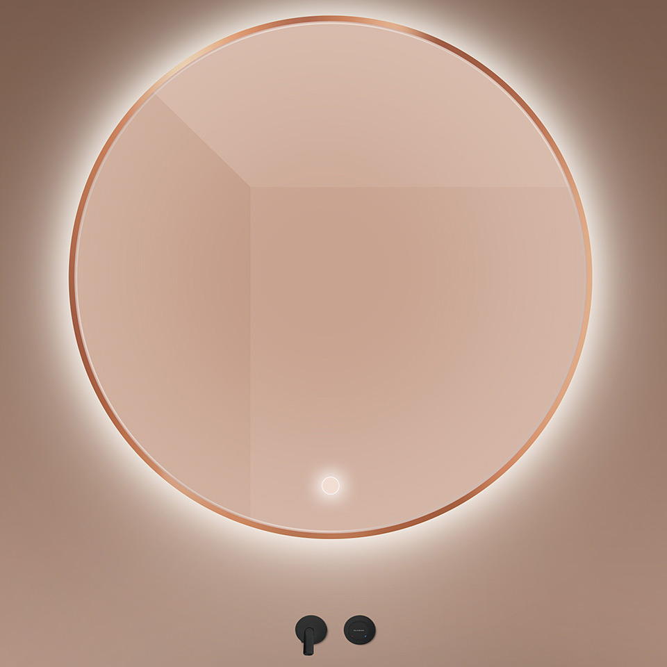 Oltens Nordlis lustro 100 cm okrągłe z oświetleniem od tyłu z matą grzewczą miedź szczotkowana 64110610