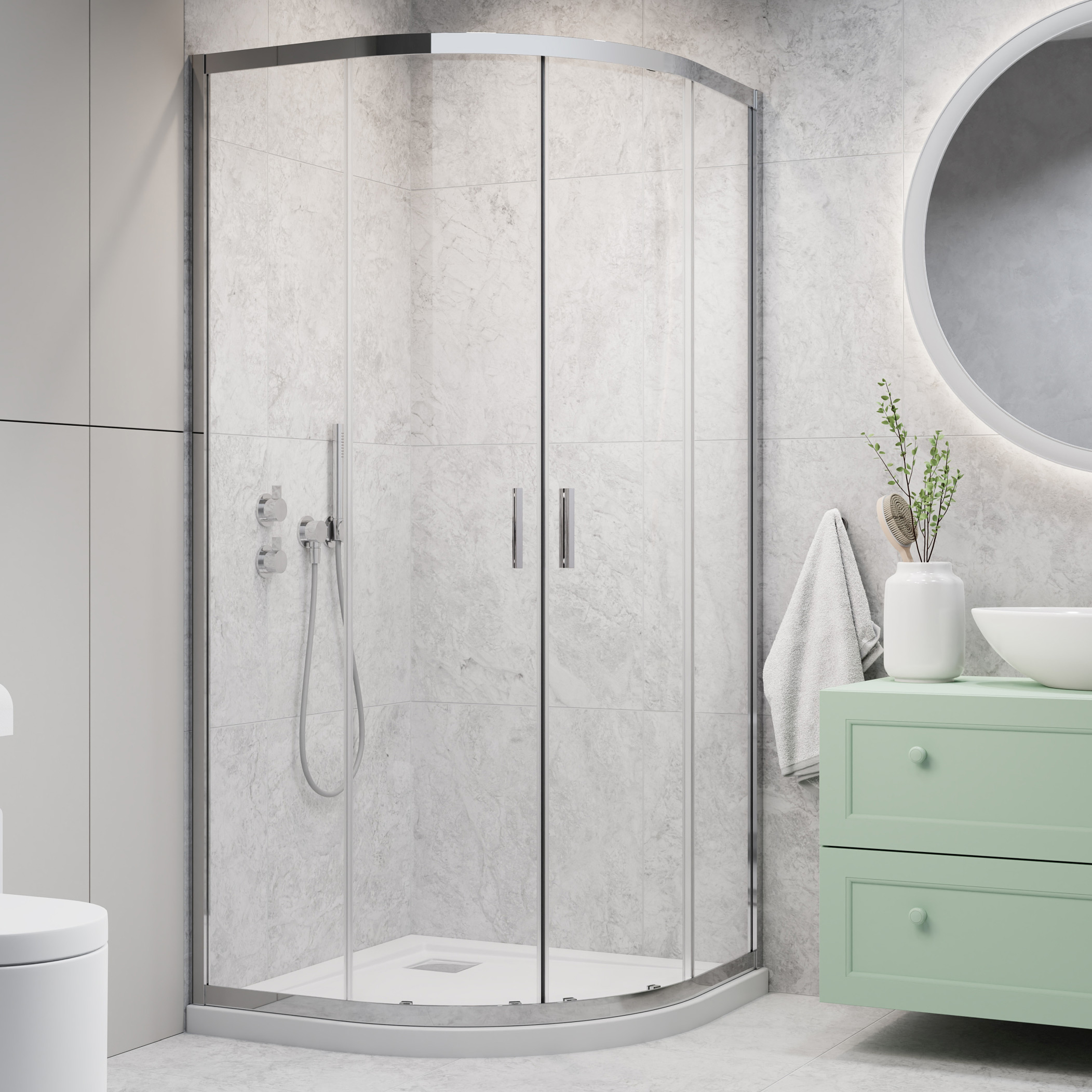 Radaway Alienta A kabina prysznicowa 90x90 cm półokrągła chrom/szkło przezroczyste 10229090-01-01 - Wysyłka w 24h