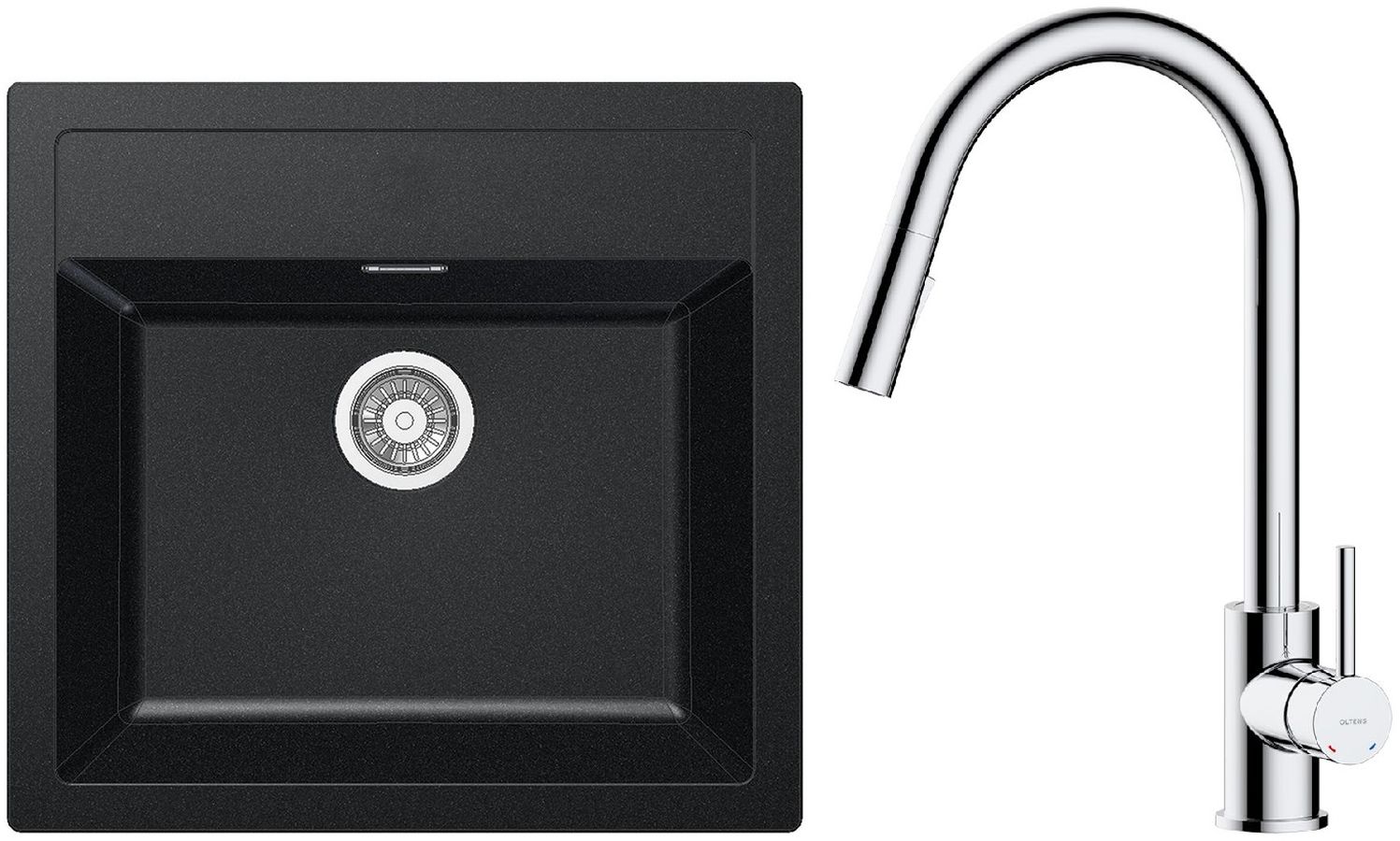 Zestaw Franke Sirius SID 610 zlewozmywak 56x53 cm z baterią kuchenną Oltens Litla onyx/chrom (1140205049, 35204100) - Wysyłka w 24h