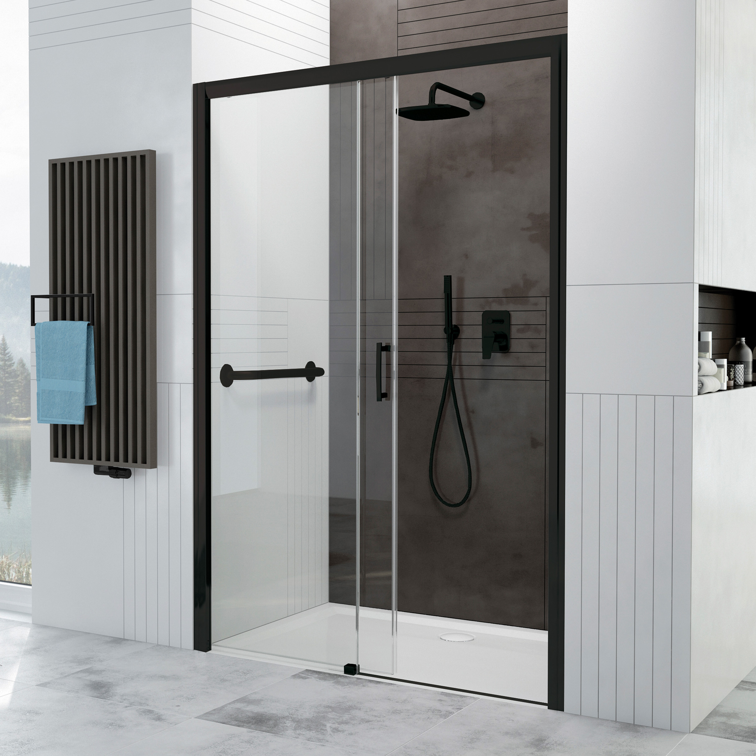 Sanplast Free Zone drzwi prysznicowe 130 cm rozsuwane czarny mat/szkło przezroczyste 600-271-3170-59-401