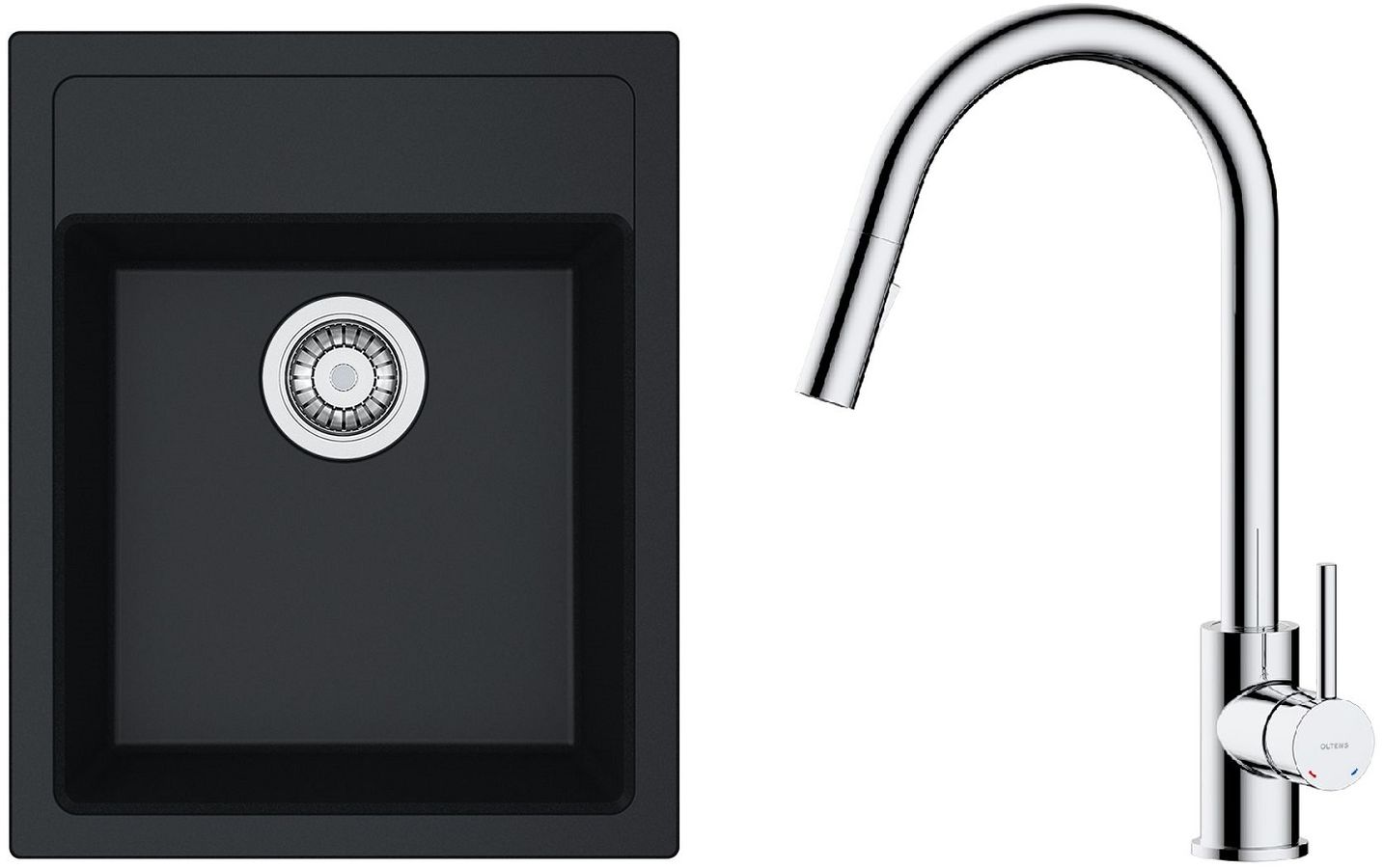 Zestaw Franke Sirius SID 610-40 zlewozmywak 43x53 cm z baterią kuchenną Oltens Litla onyx/chrom (1140496104, 35204100)