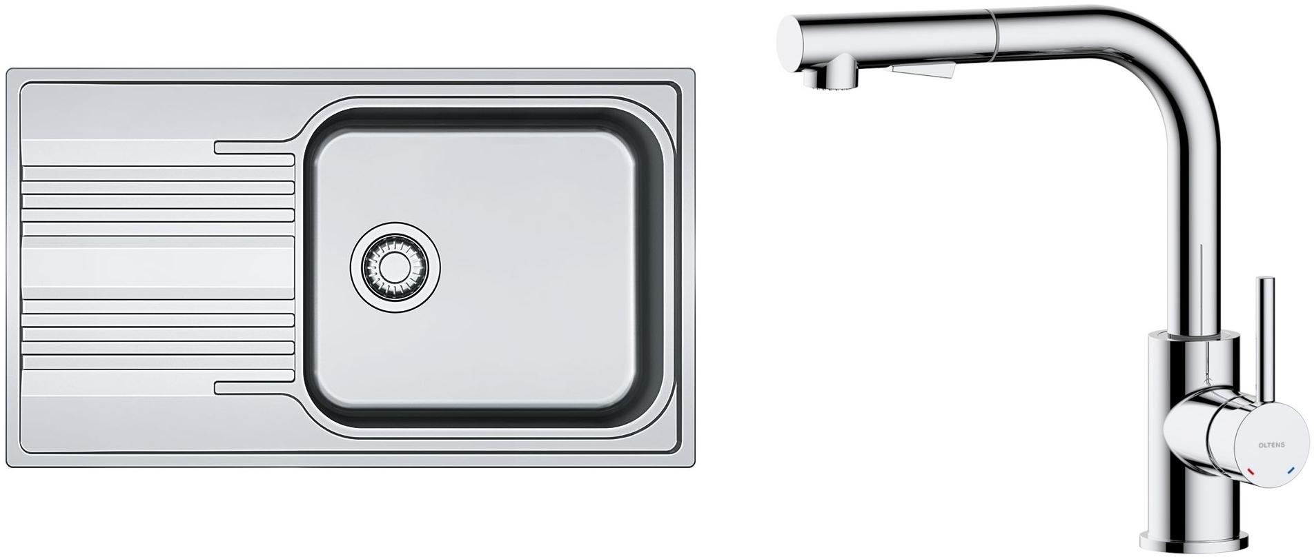 Zestaw Franke Smart SRL 611-86 XL zlewozmywak stalowy 86x50 cm z baterią kuchenną Oltens Myvat len/chrom (1010368324, 35205100) - Wysyłka w 24h