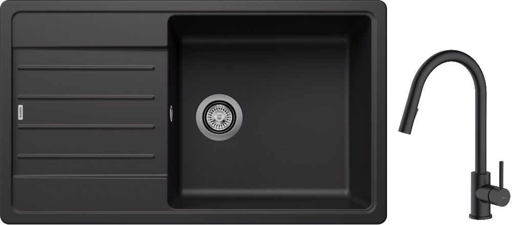 Blanco Legra XL 6 S zlewozmywak 86x50 cm z Silgranit czarny z Oltens Litla bateria kuchenna stojąca czarny mat (526087, 35204300)