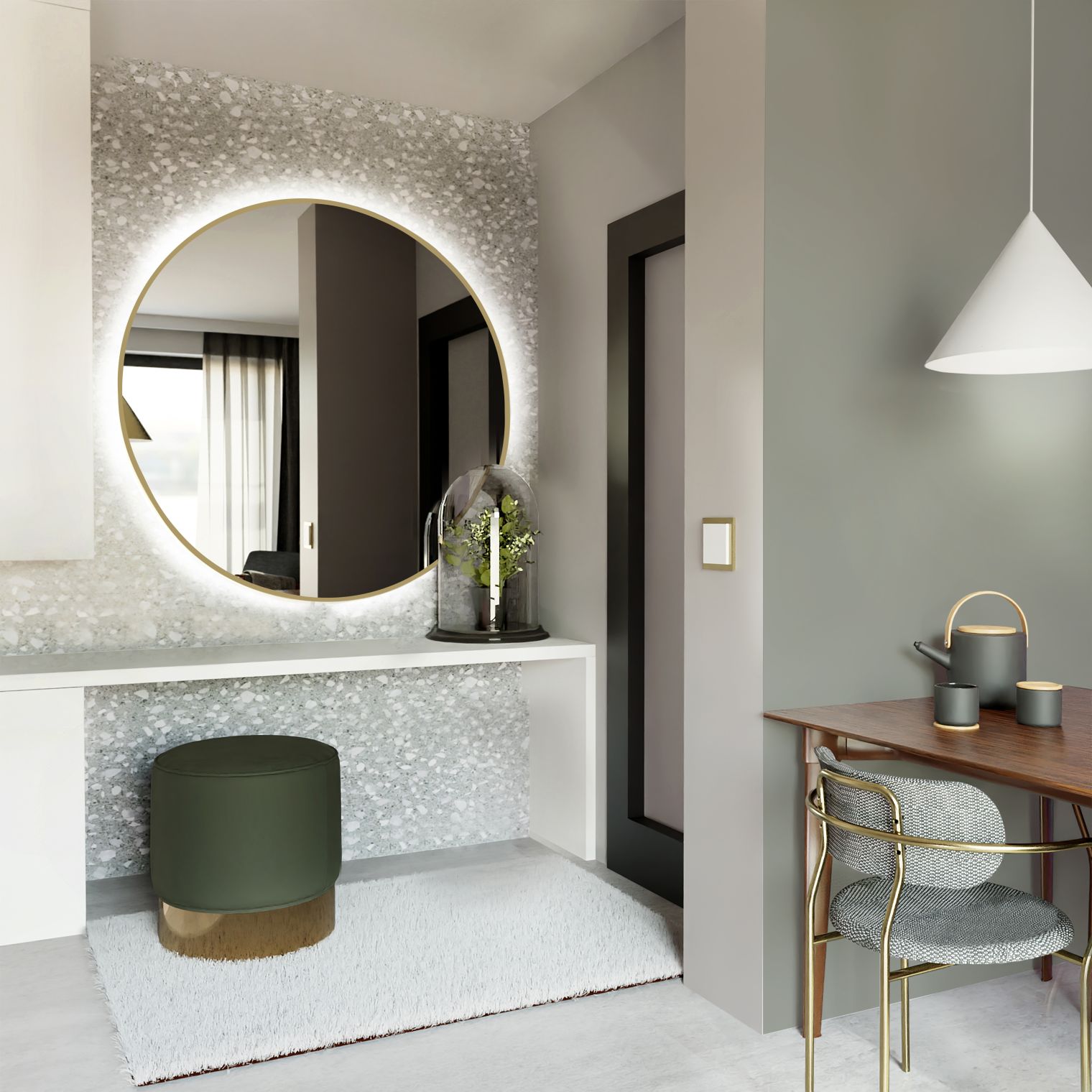 Baltica Design Bright lustro 100 cm okrągłe z oświetleniem LED złote barwa zimna