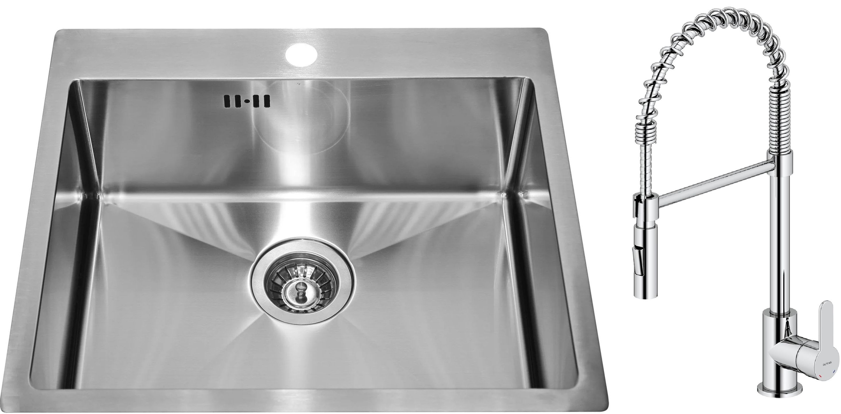 Zestaw Alveus Concept 10 zlewozmywak stalowy 54x48 cm z baterią kuchenną Oltens Duf satyna/chrom (1124382, 35203100)