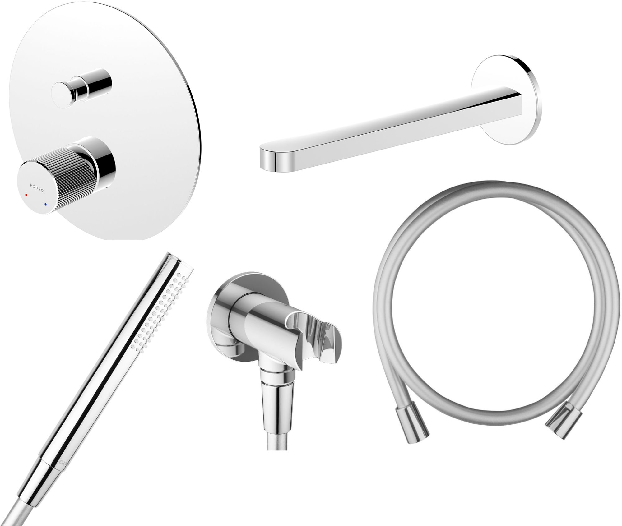 Zestaw Ksuro 02 bateria wannowo-prysznicowa podtynkowa z kompletem natryskowym Oltens i wylewką Ksuro chrom (13006010, 37102100, 37200100, ... - 
