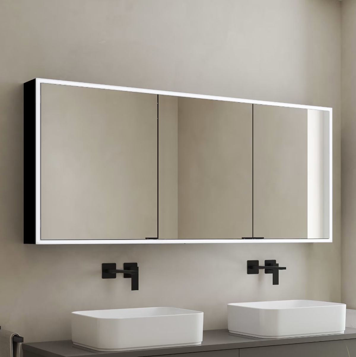 Kronenbach Cube 2.0 szafka 140x17x70 cm z lustrem czarny mat KB100221MB