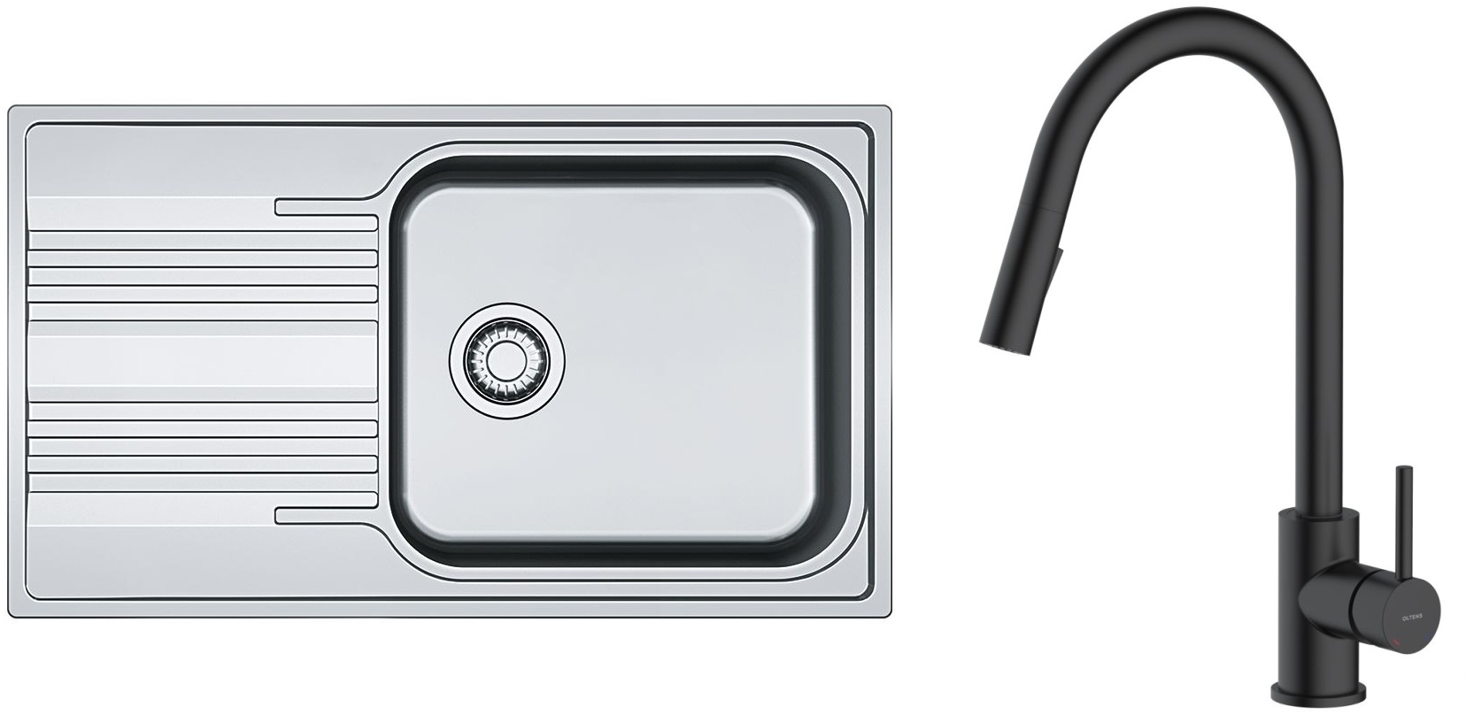 Zestaw Franke Smart SRL 611-86 XL zlewozmywak stalowy 86x50 cm z baterią kuchenną Oltens Litla len/czarny mat (1010368324, 35204300) - Wysyłka w 24h