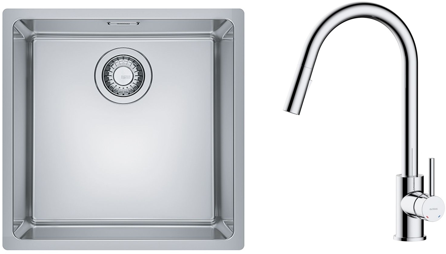 Zestaw Franke Maris MRX 110-40 zlewozmywak 40x40 cm z baterią kuchenną Oltens Litla stal szczotkowana/chrom (1220543995, 35204100) - Wysyłka w 24h
