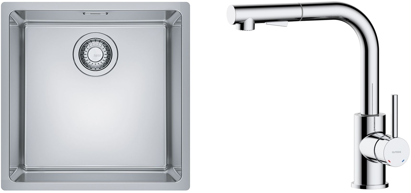 Zestaw Franke Maris MRX 110-40 zlewozmywak 40x40 cm z baterią kuchenną Oltens Myvat stal szczotkowana/chrom (1220543995, 35205100) - Wysyłka w 24h