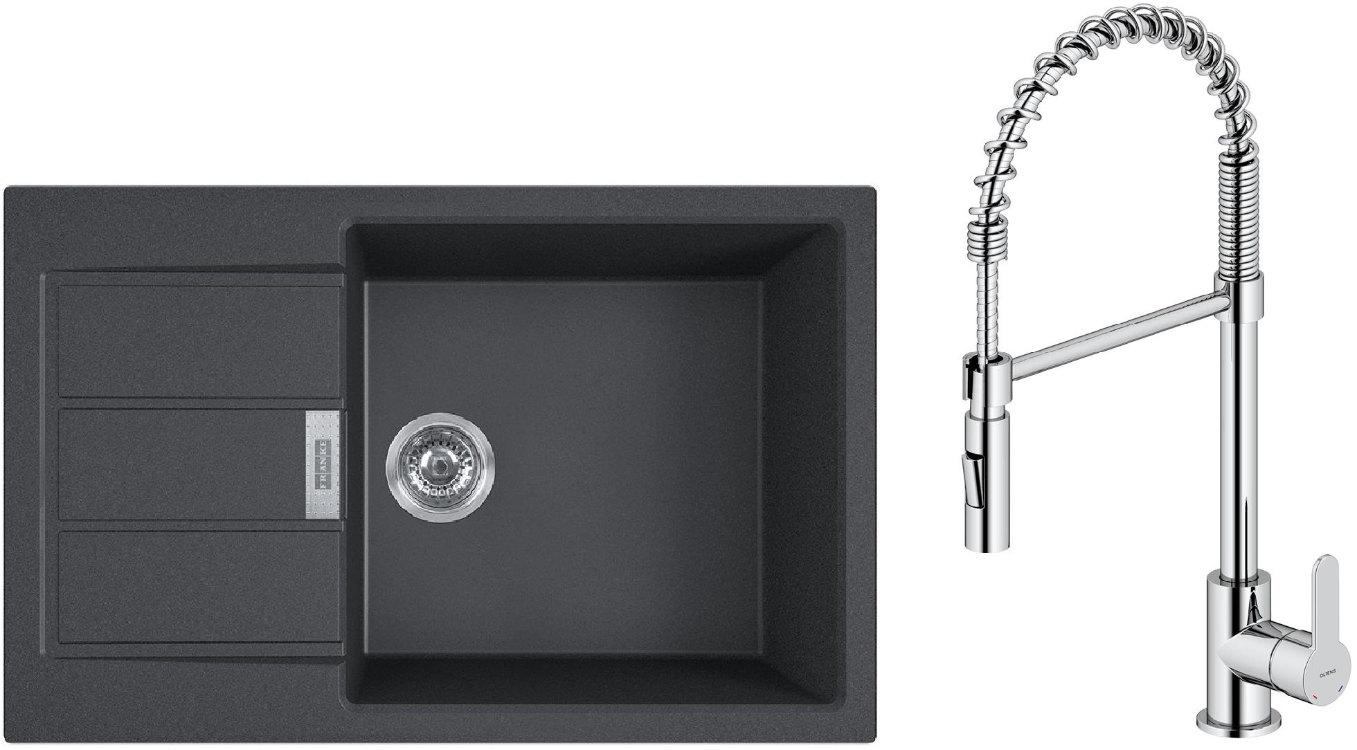 Zestaw Franke Sirius 2.0 S2D 611-78 XL zlewozmywak 78x50 cm z baterią kuchenną Oltens Duf onyx/chrom (1430618577, 35203100)