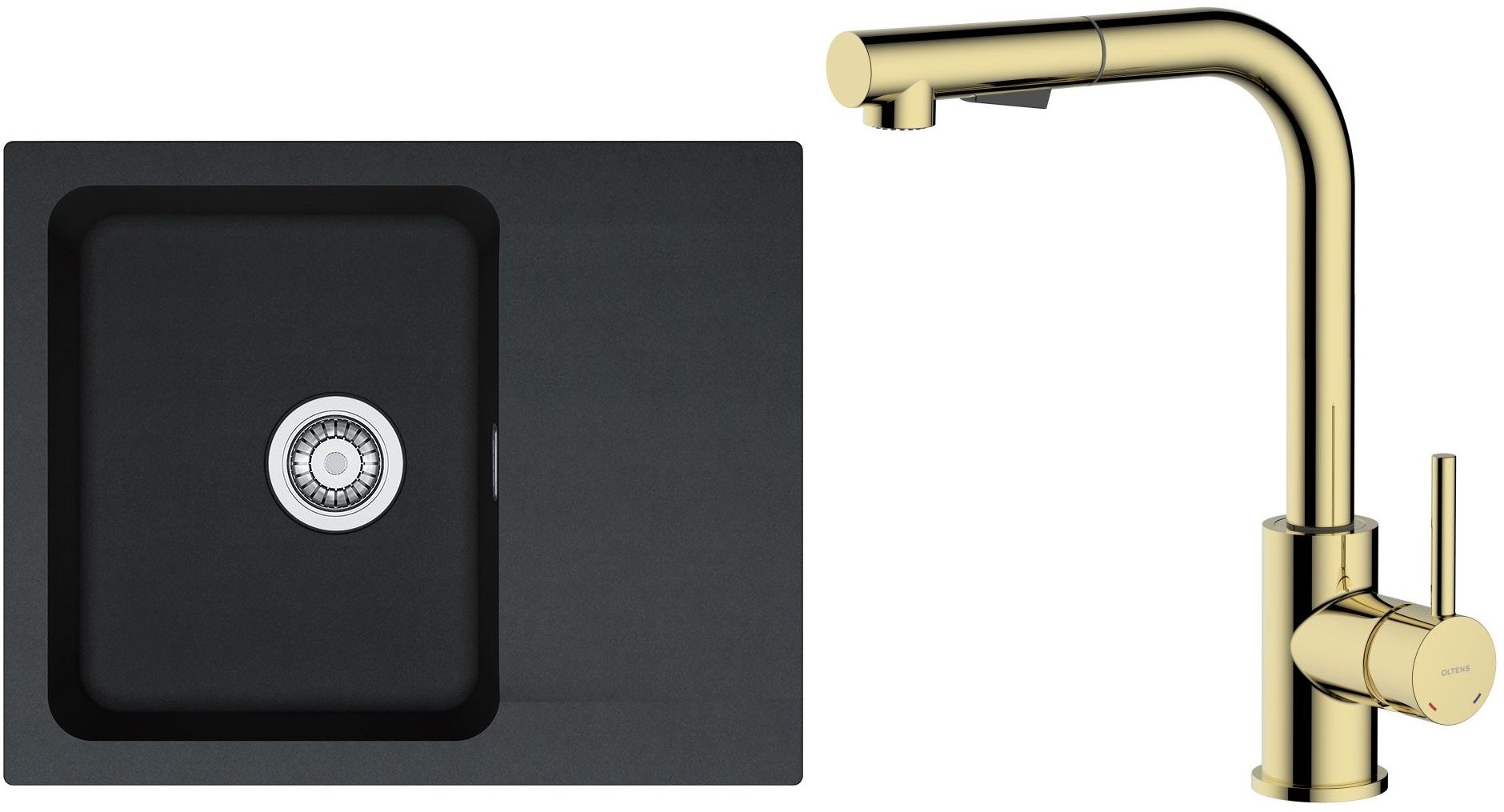Zestaw Franke Orion OID 611-62 zlewozmywak 62x50 cm z baterią kuchenną Oltens Myvat onyx/złoty połysk (1140286441, 35205800) - Wysyłka w 24h