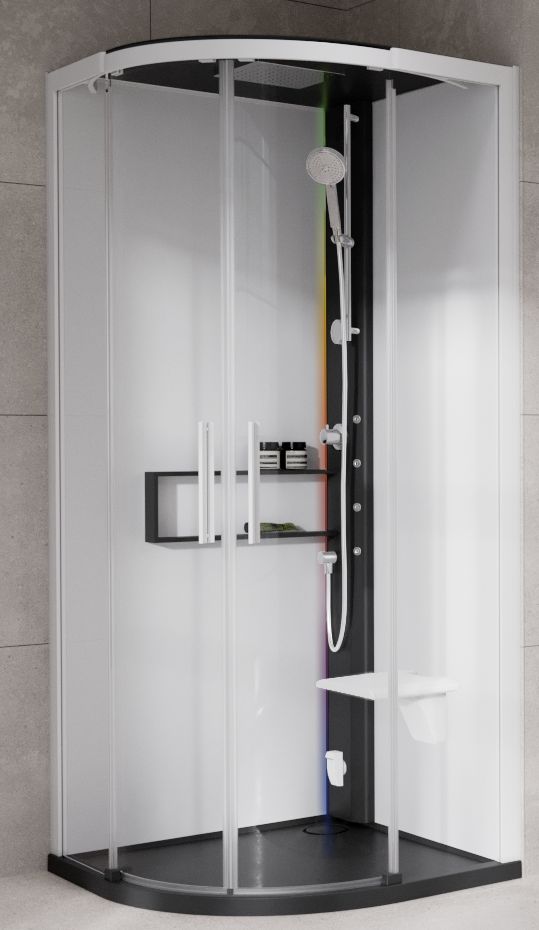 Novellini Glax 2 2.0 R kabina z hydromasażem 90x90 cm półokrągła parowa z brodzikiem czarna G22R99M5-1HU