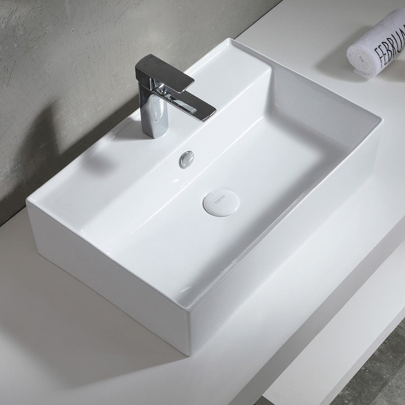 Uptrend Torino umywalka 59,5x40 cm nablatowa prostokątna biały połysk TR41297 - Wysyłka w 24h