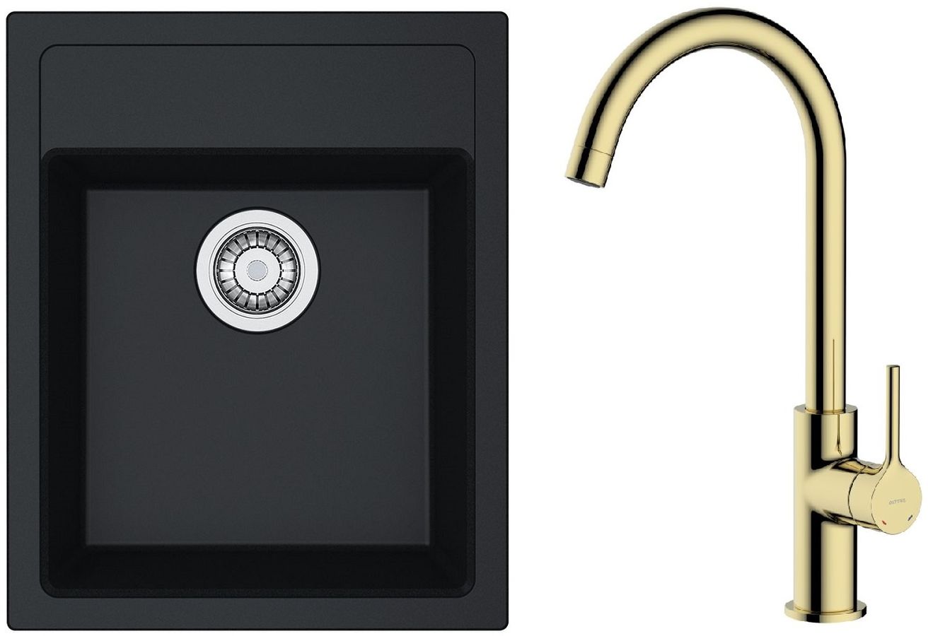 Zestaw Franke Sirius SID 610-40 zlewozmywak 43x53 cm z baterią kuchenną Oltens Skafta onyx/złoty połysk (1140496104, 35206800)