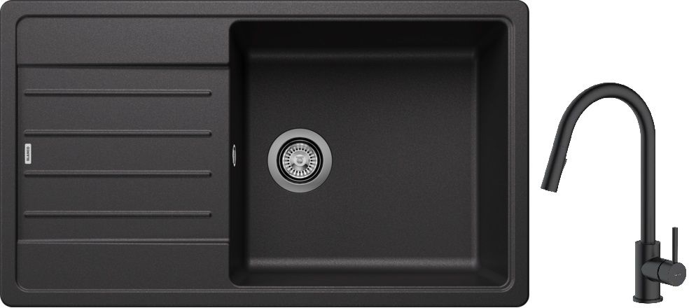 Blanco Legra XL 6 S zlewozmywak 86x50 cm z Silgranit antracyt z Oltens Litla bateria kuchenna stojąca czarny mat (523326; 35204300) - Wysyłka w 24h