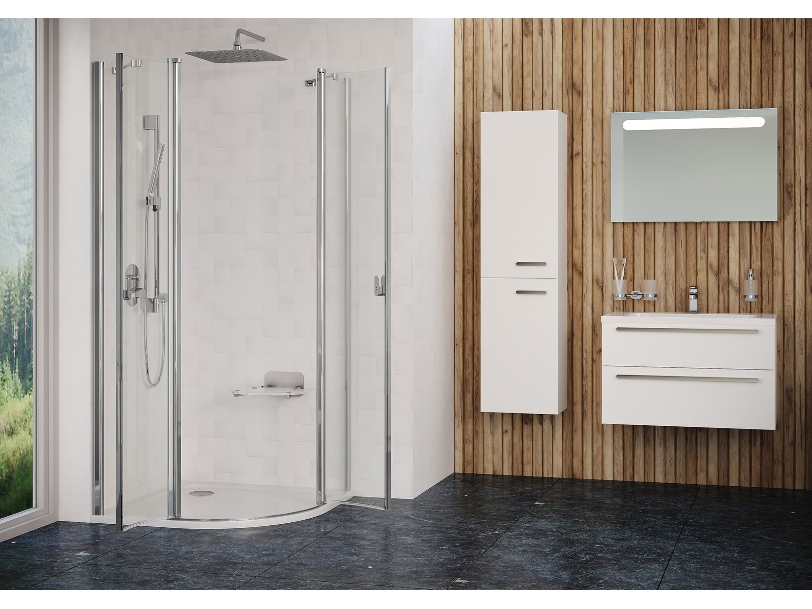 Ravak Chrome CSKK4-90 kabina prysznicowa 90x90 cm półokrągła polerowane aluminium/szkło przezroczyste 3Q170C00Z1