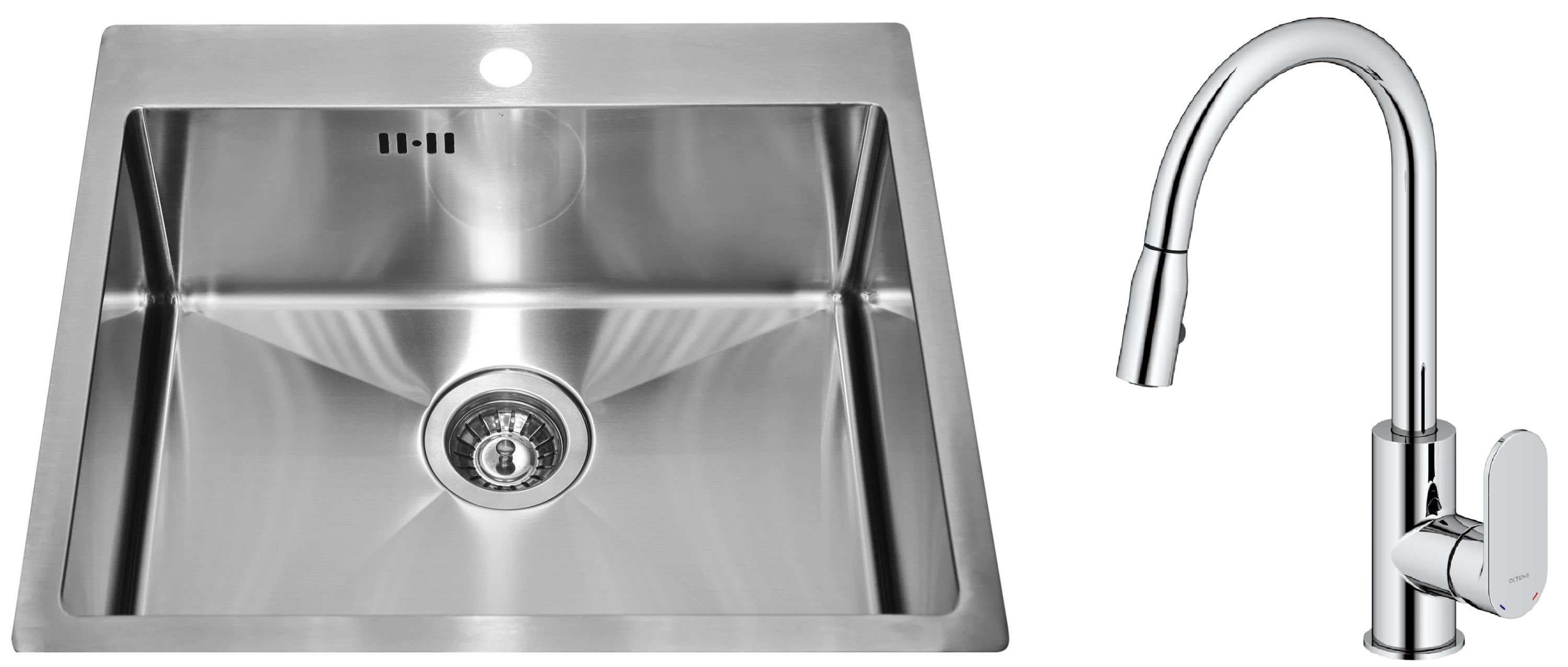 Zestaw Alveus Concept 10 zlewozmywak stalowy 54x48 cm z baterią kuchenną Oltens Lista satyna/chrom (1124382, 35202100)