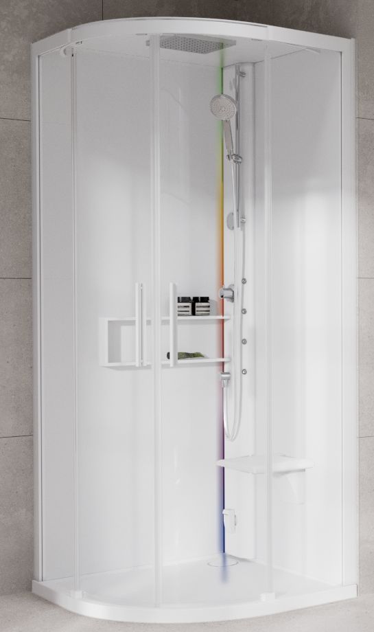 Novellini Glax 2 2.0 R kabina z hydromasażem 90x90 cm półokrągła parowa z brodzikiem total biała G22R90M5-1UU