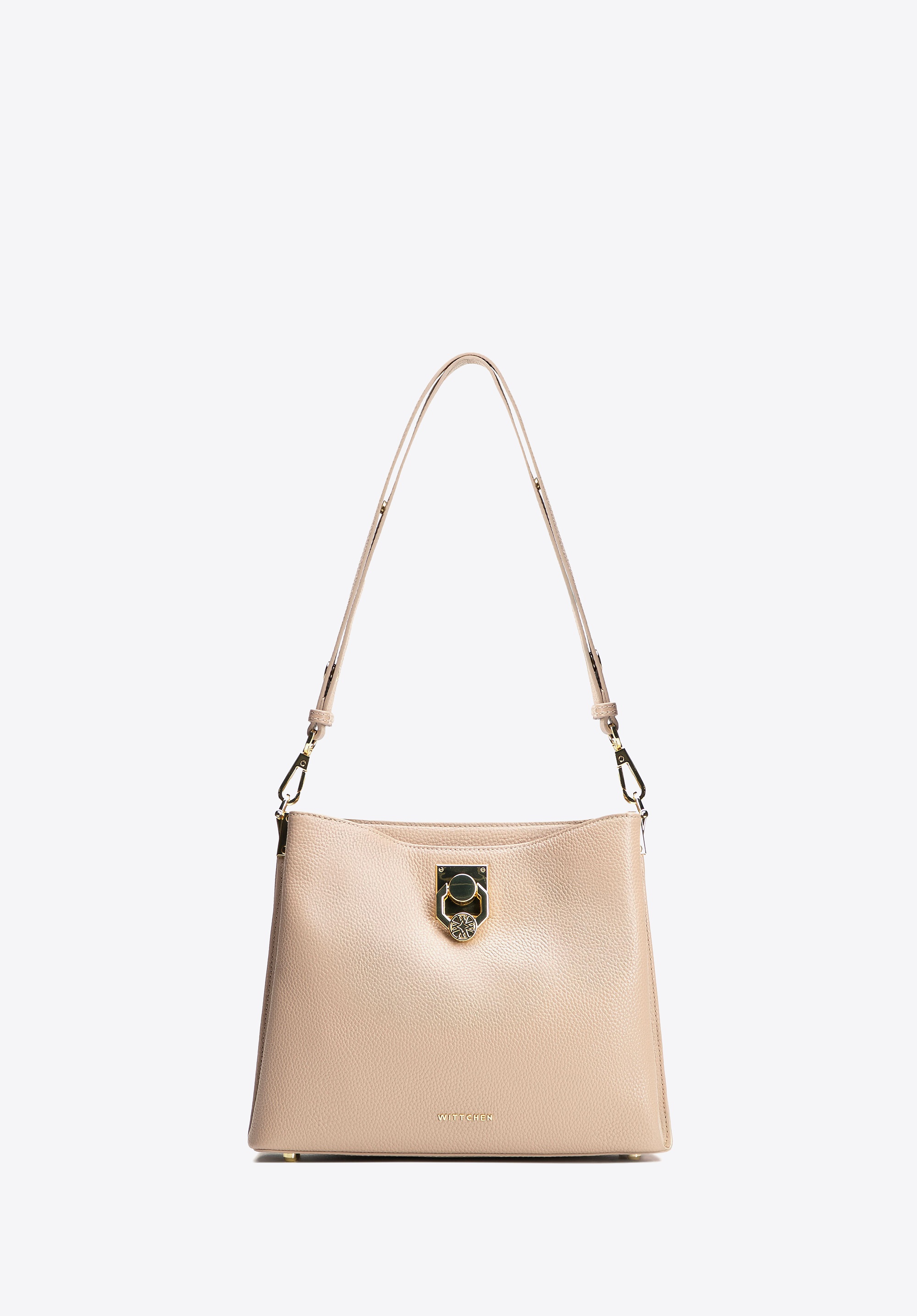 Damska torebka na ramię skórzana z klamrą beżowa