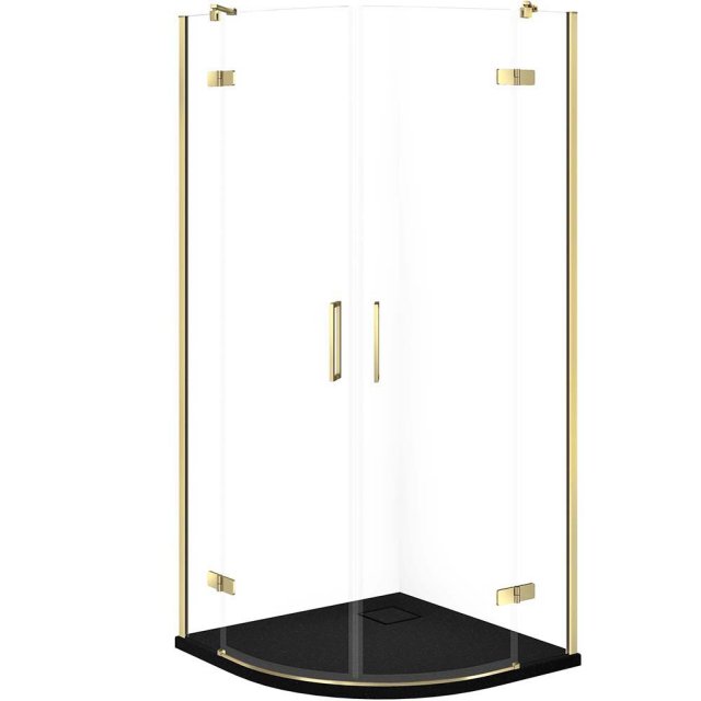 CERSANIT Zestaw kabina półokrągła JOTA 90x90 złota, brodzik TAKO SLIM