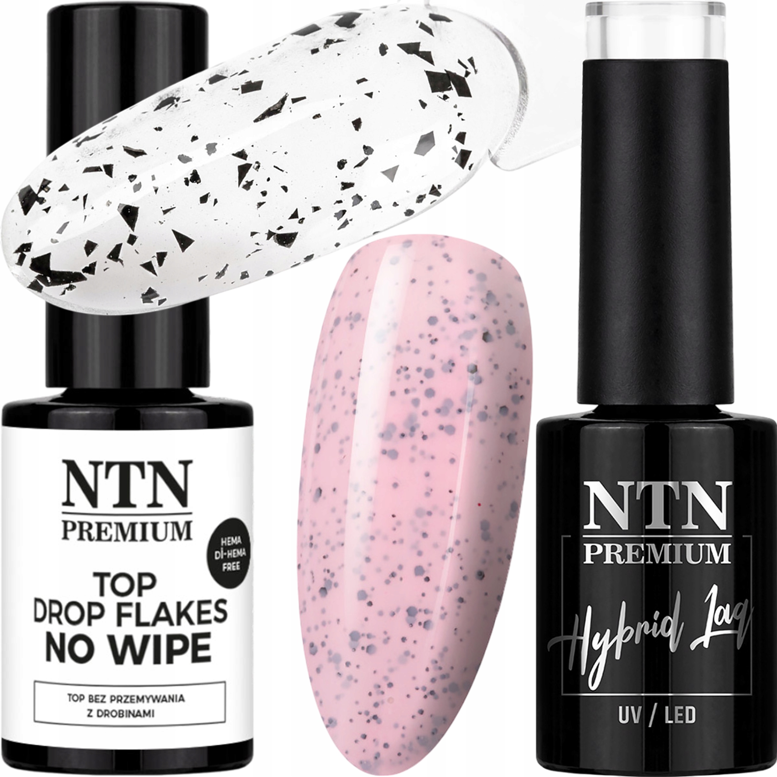 Lakier Hybrydowy NTN 5g Nr185 + Top Flakes NTN 7g Efekt Przepiórczego Jajka