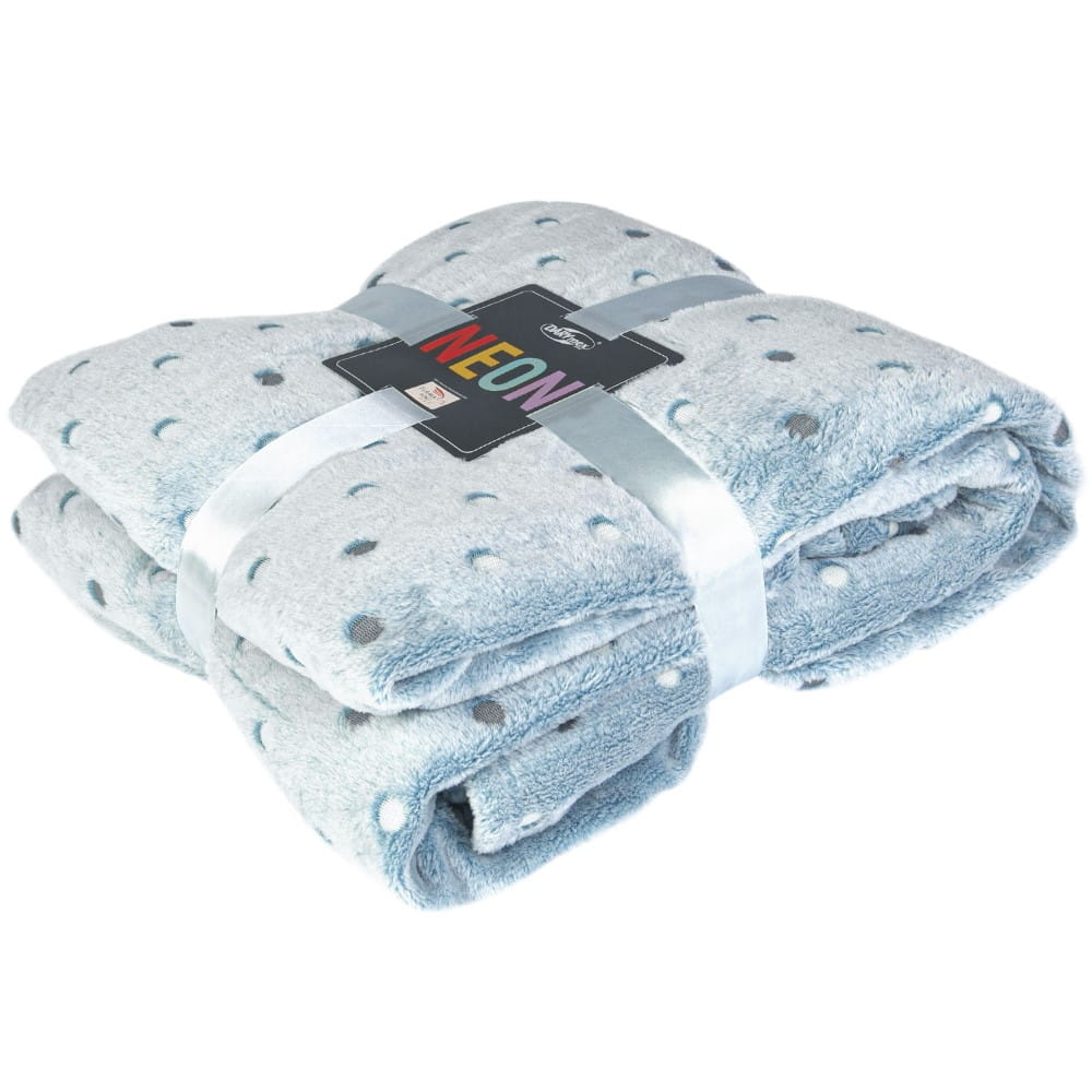 Koc 150x200 z miękkiej mikrofibry NEON jasny niebieski kocyk w kropki