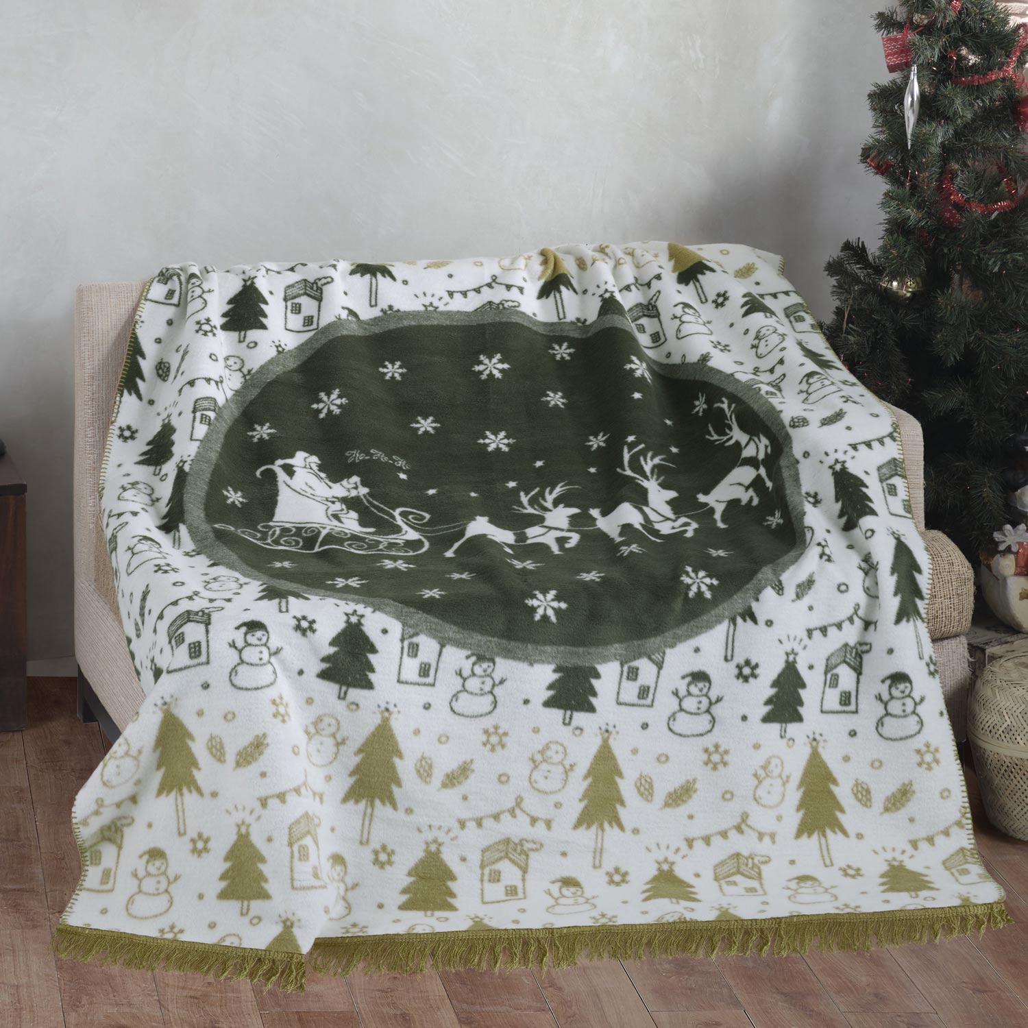 Koc Bawełniany 150x200 Zielony Biały