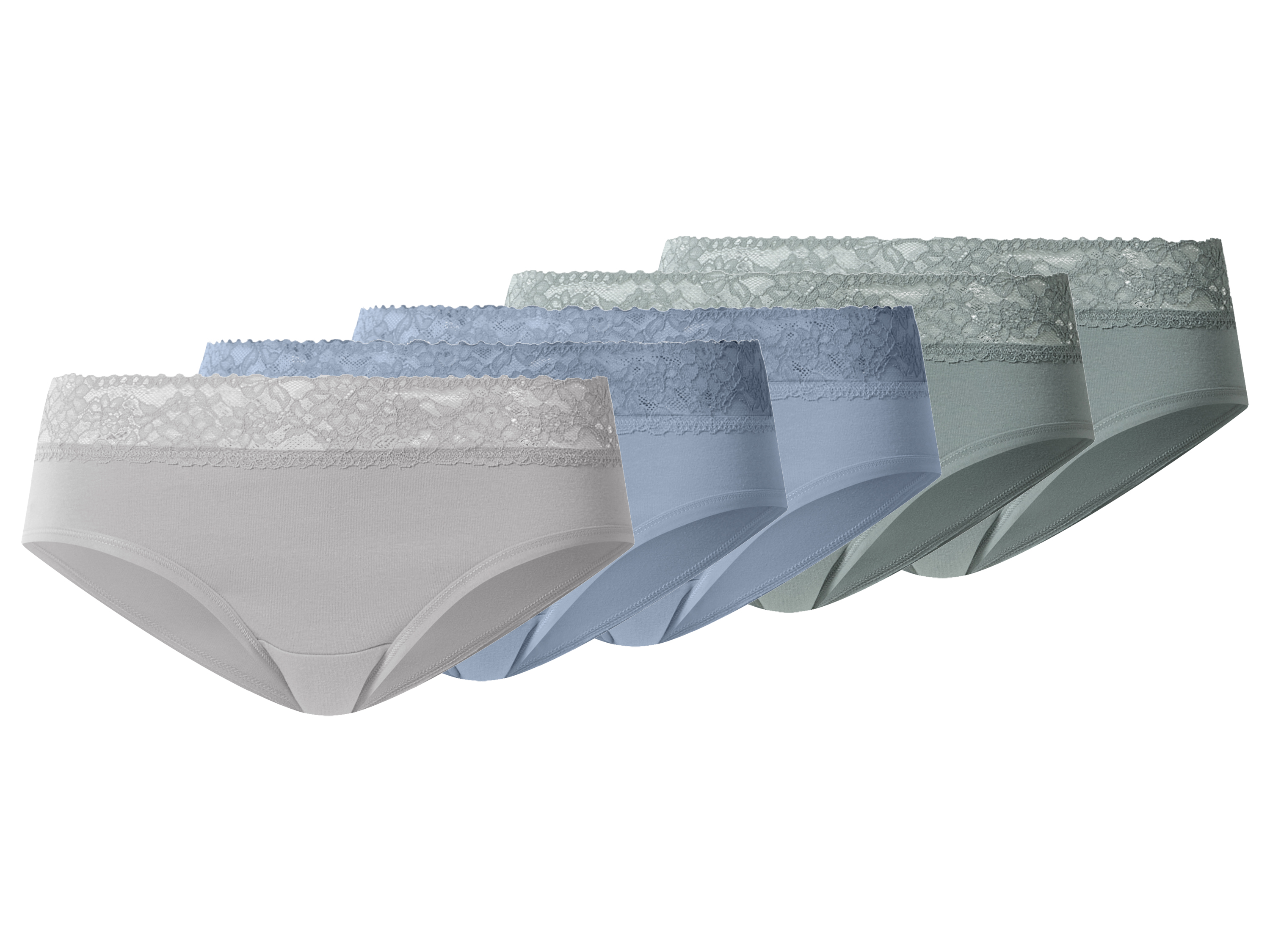 esmara Hipstery damskie z bawełną z koronką, 5 par zielony/niebieski/szary, S36/38