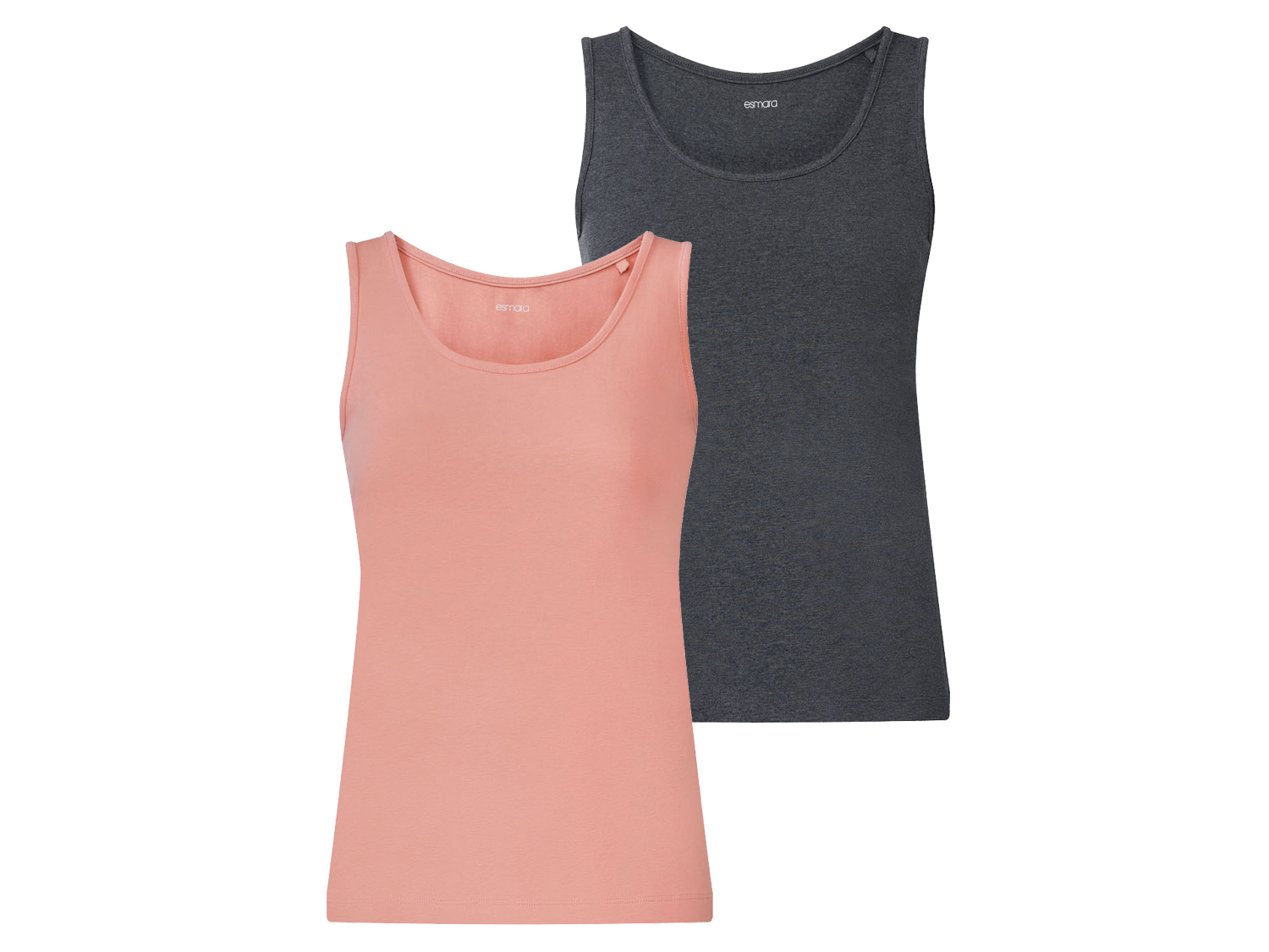 esmara Top damski z bawełną, 2 sztuki XS 32/34, Szary/różowy