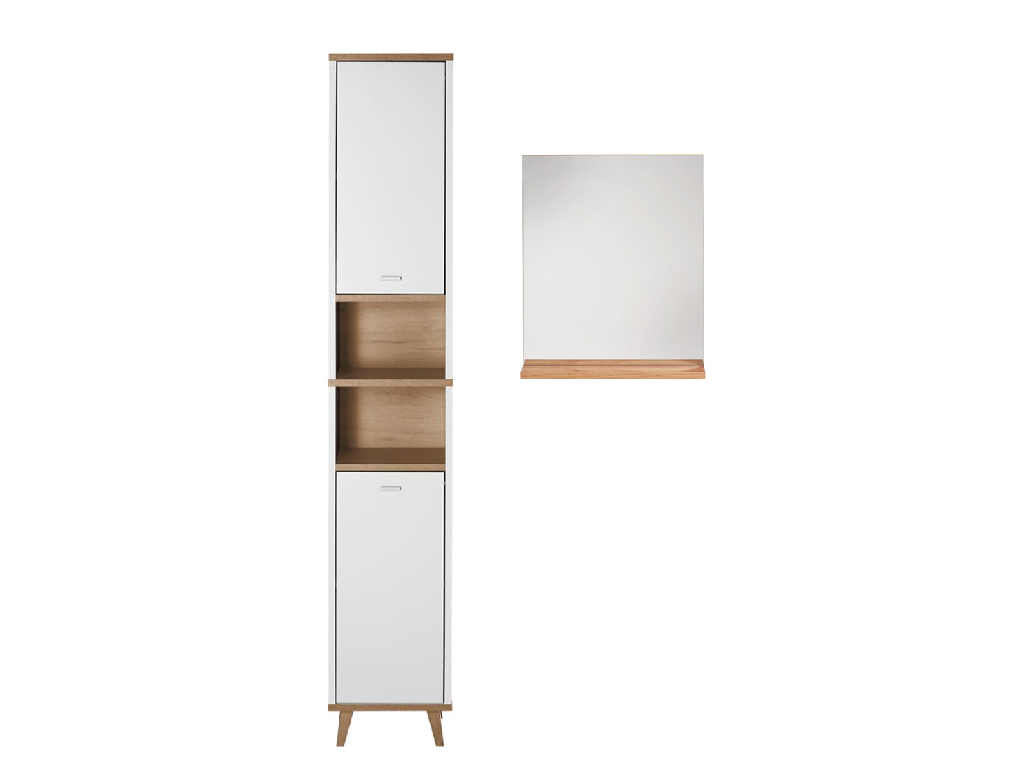 Livarno home Zestaw mebli łazienkowych Corfu, szafka wysoka i lustro ścienne z półką