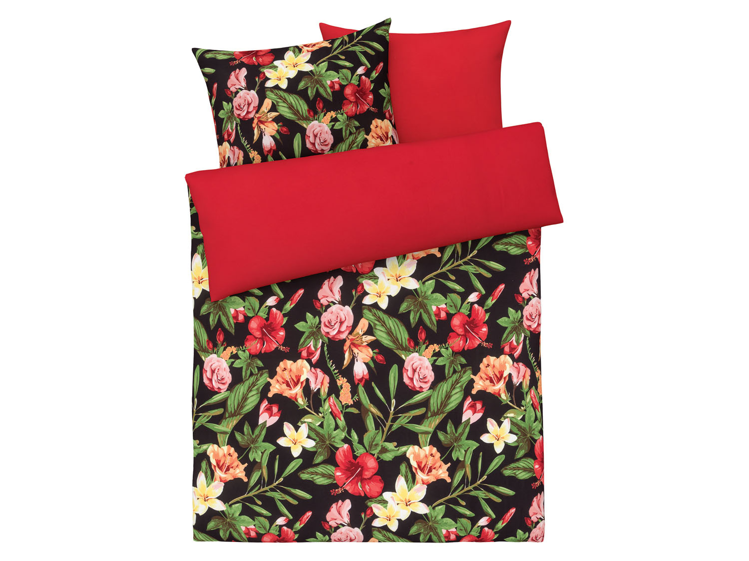 Livarno home Pościel satynowa dwustronna 220 x 200 cm Kwiaty/czerwony/biały