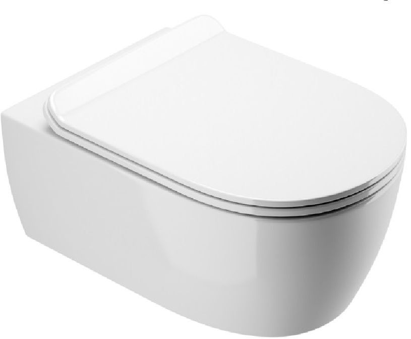 Darmowa Dostawa - Miska WC z deską wolnoopadającą wisząca bez kołnierza spłukiwanie wirowe biały połysk Excellent Doto CEEX1403545WH