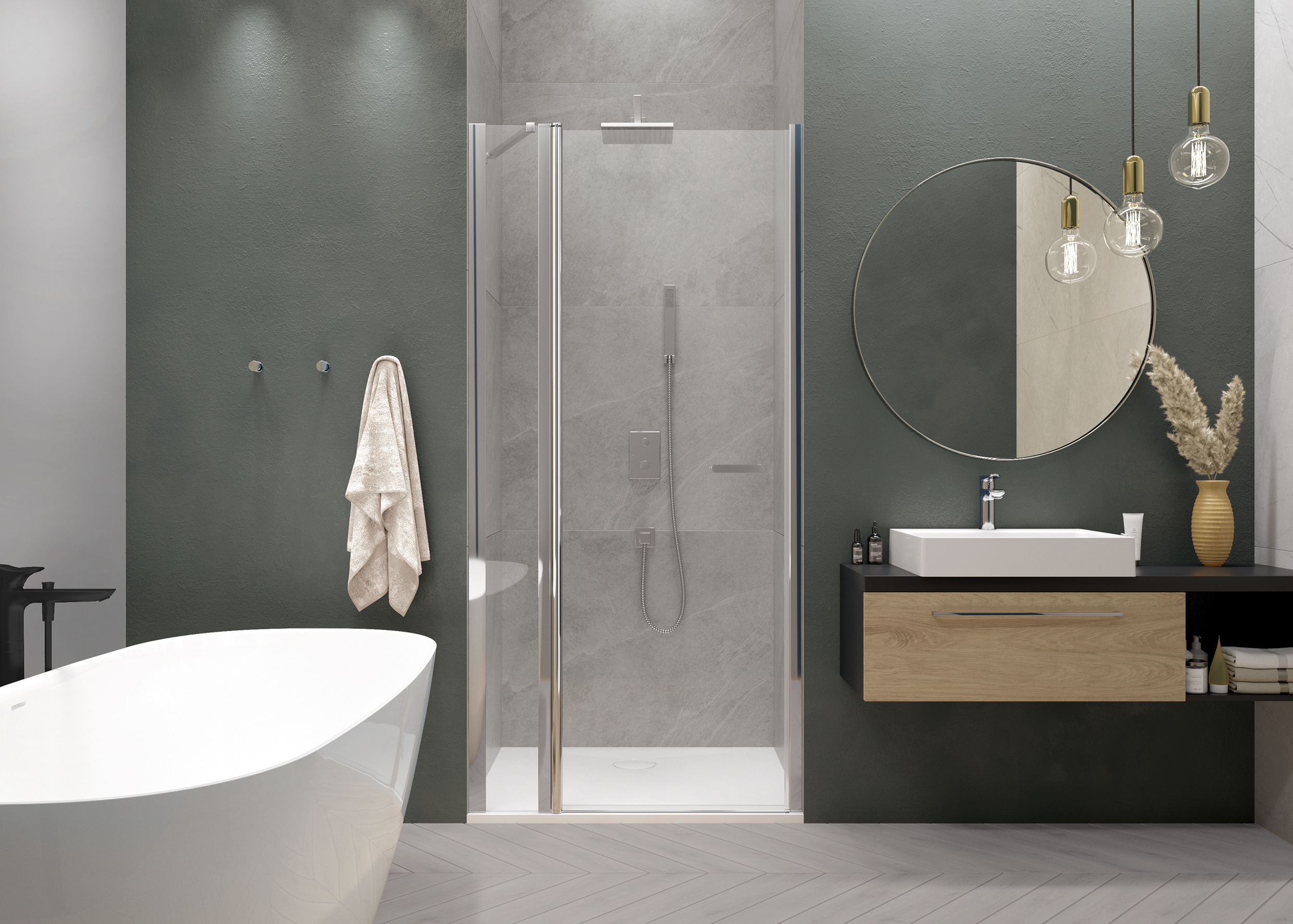 Darmowa Dostawa - Drzwi prysznicowe z profilem 120 cm uchylne srebrny połysk/szkło przezroczyste Sanplast Exa Line 600540083038401