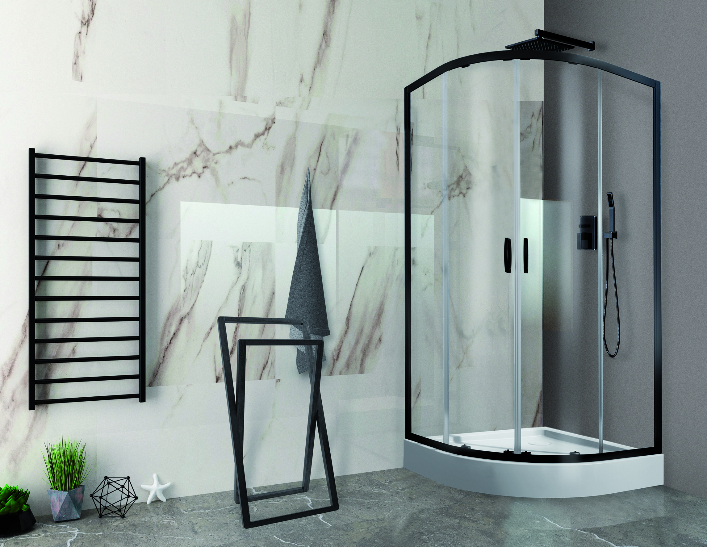 Darmowa Dostawa - Kabina prysznicowa 90x90 cm półokrągła czarny mat/szkło przezroczyste Sanplast Fris 600331026059400