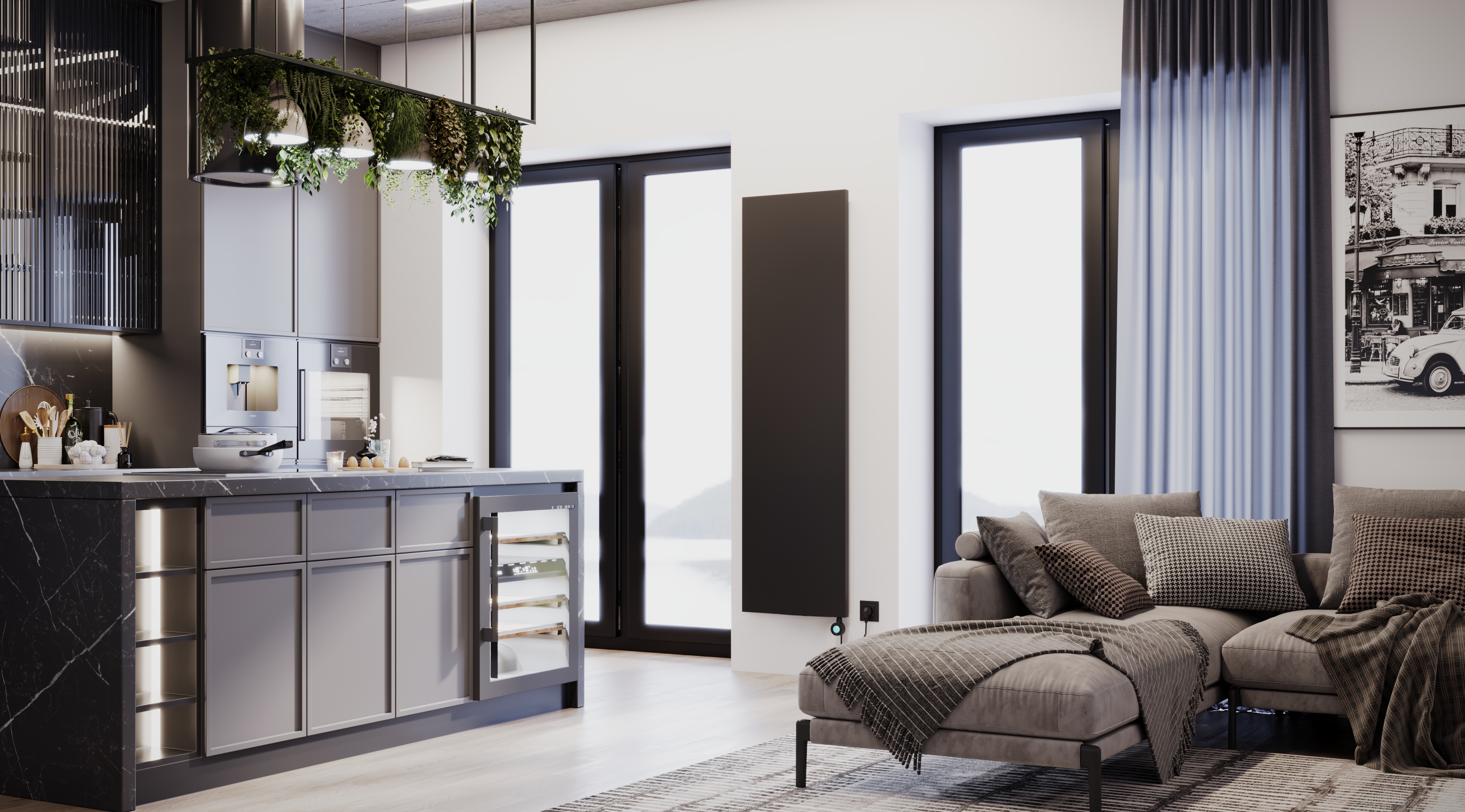 Darmowa Dostawa - Grzejnik elektryczny z grzałką 150x50 cm czarny Luxrad V-line Elektro abset11202