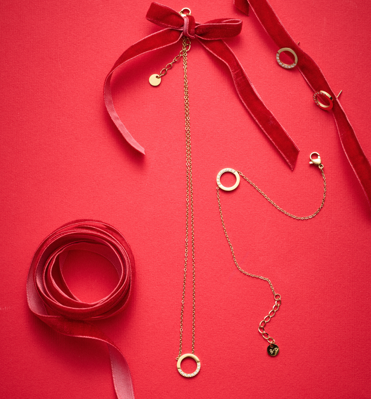 Zestaw biżuterii złoconej z motywem koła ZN0050