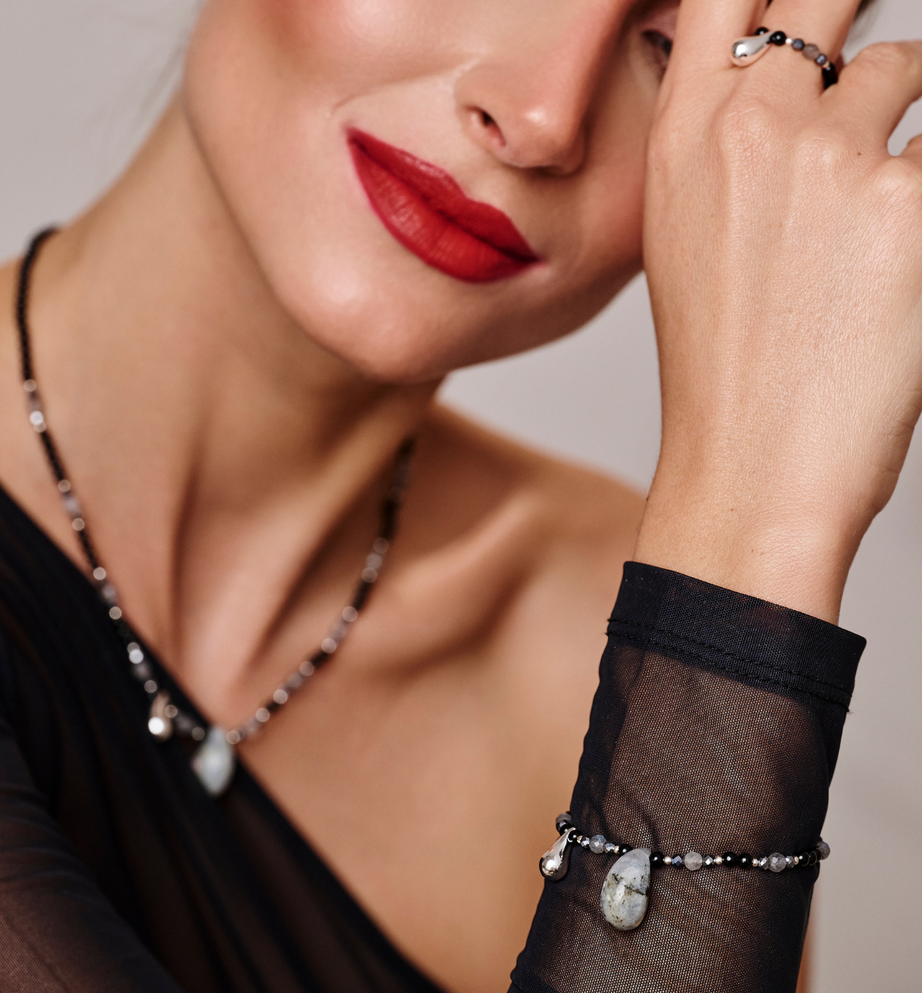 Zestaw biżuterii z labradorytem ZN0069