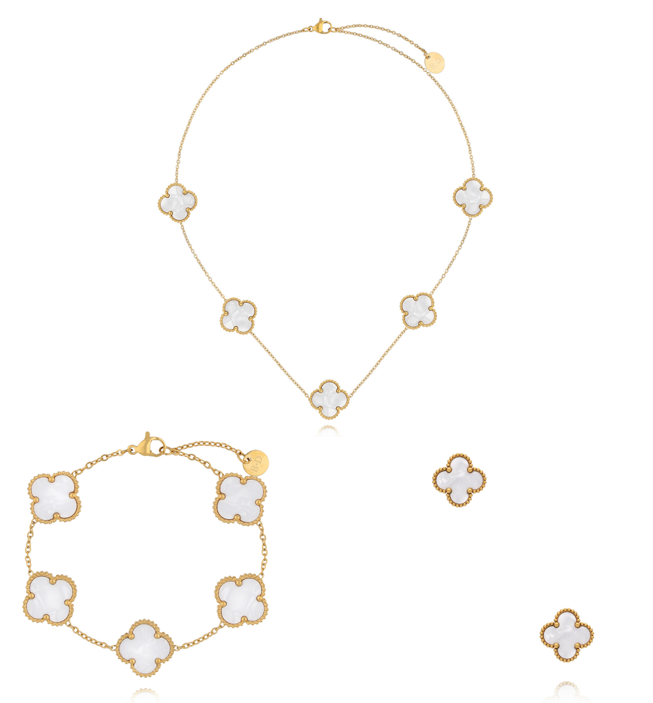 Zestaw biżuterii z białymi koniczynkami ZN0212 - By Dziubeka