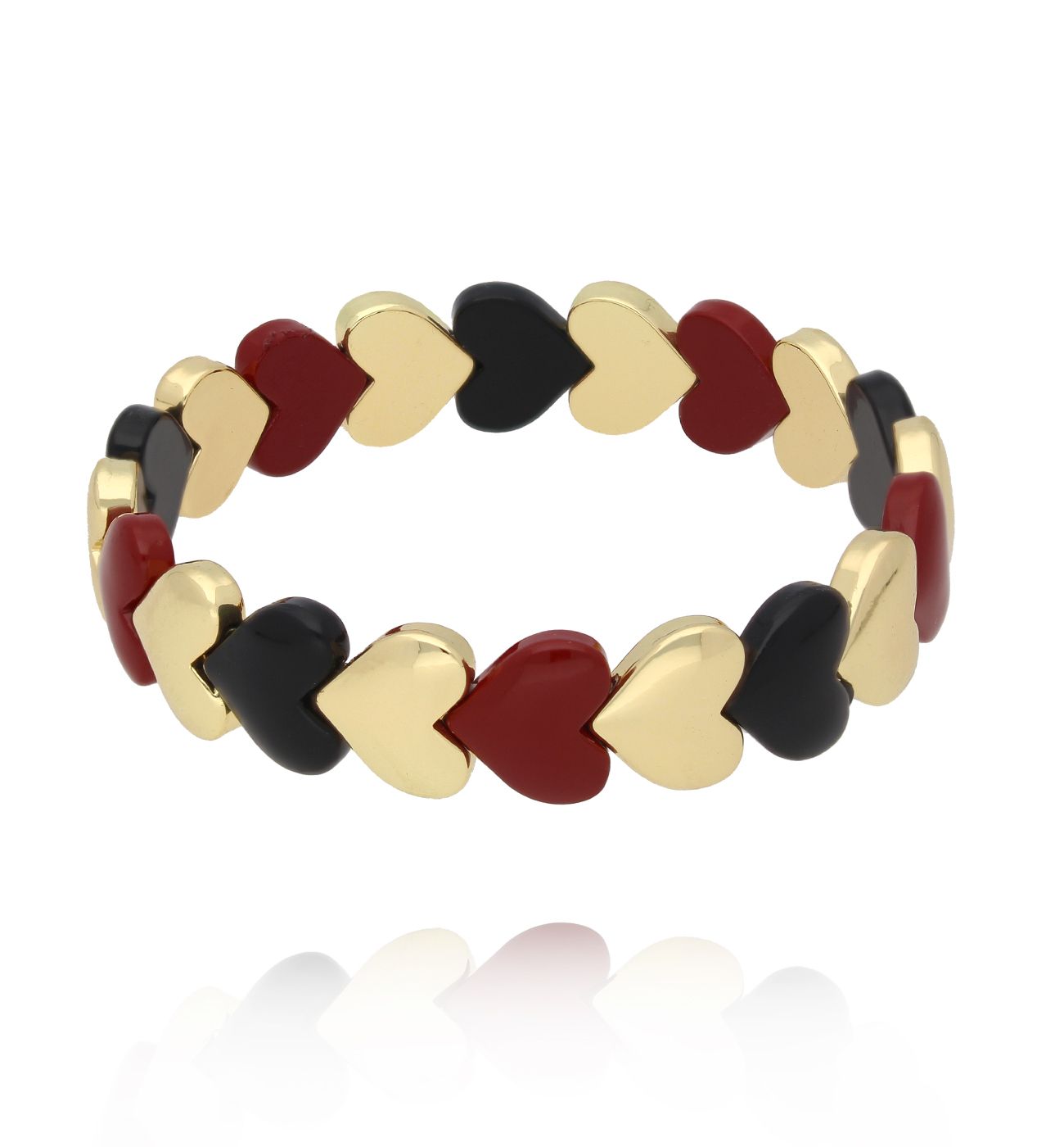 Bransoletka elastyczna z serduszkami w odcieniach czerni, bordo i złota BCR0083
