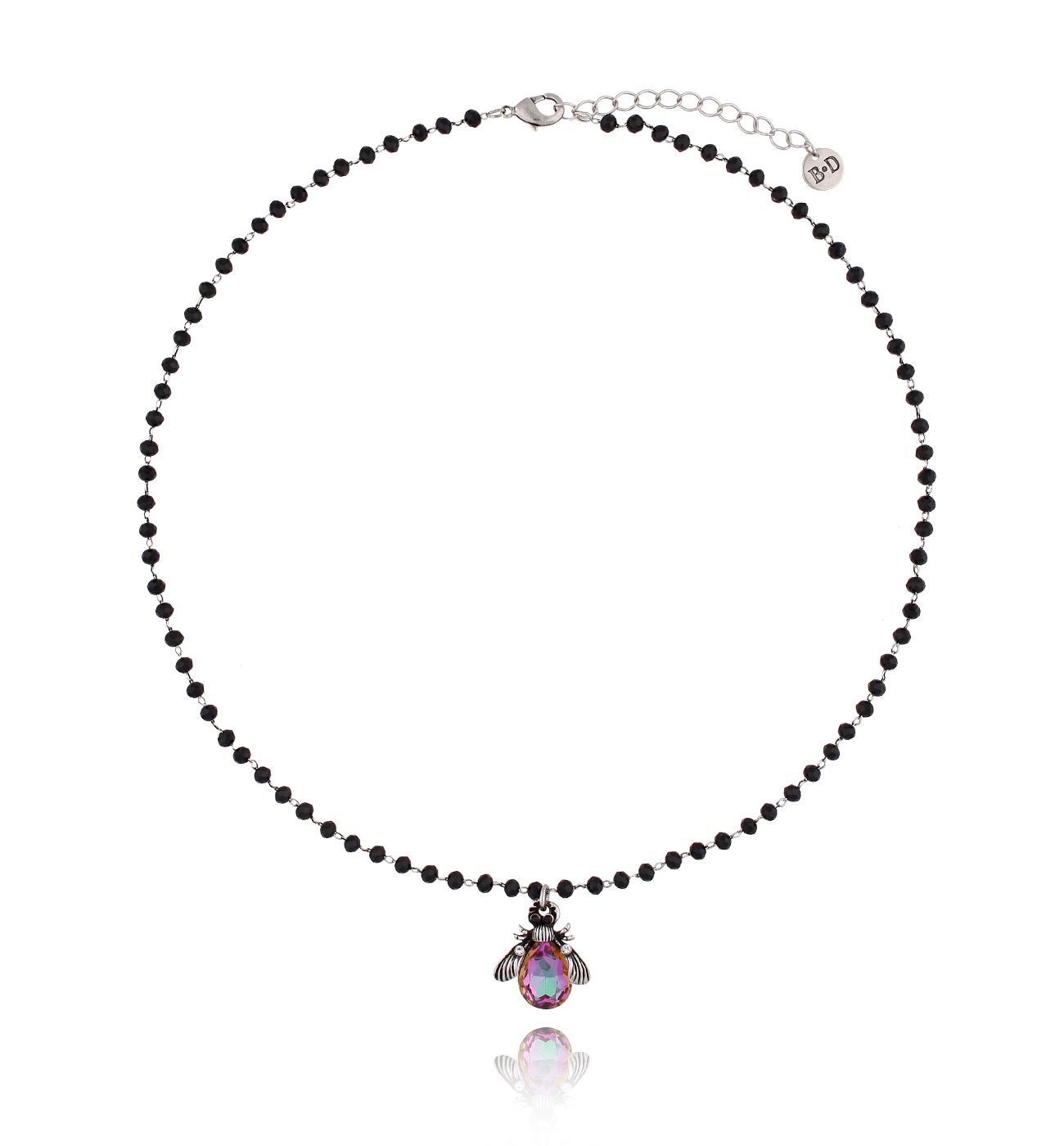 Naszyjnik fioletowy żuk z kryształkami NMI0060