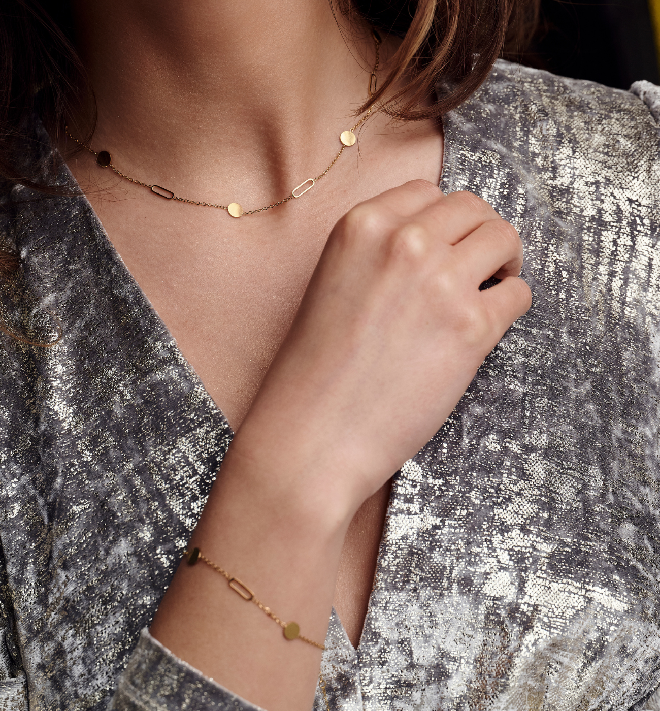 Zestaw biżuterii z delikatnymi blaszkami złoty ZN0107 - By Dziubeka