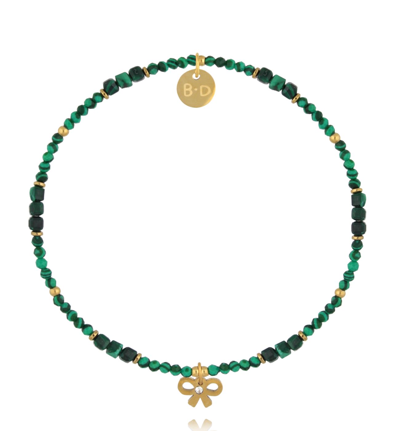 Bransoletka z malachitu z zawieszką kokardki BTW3560